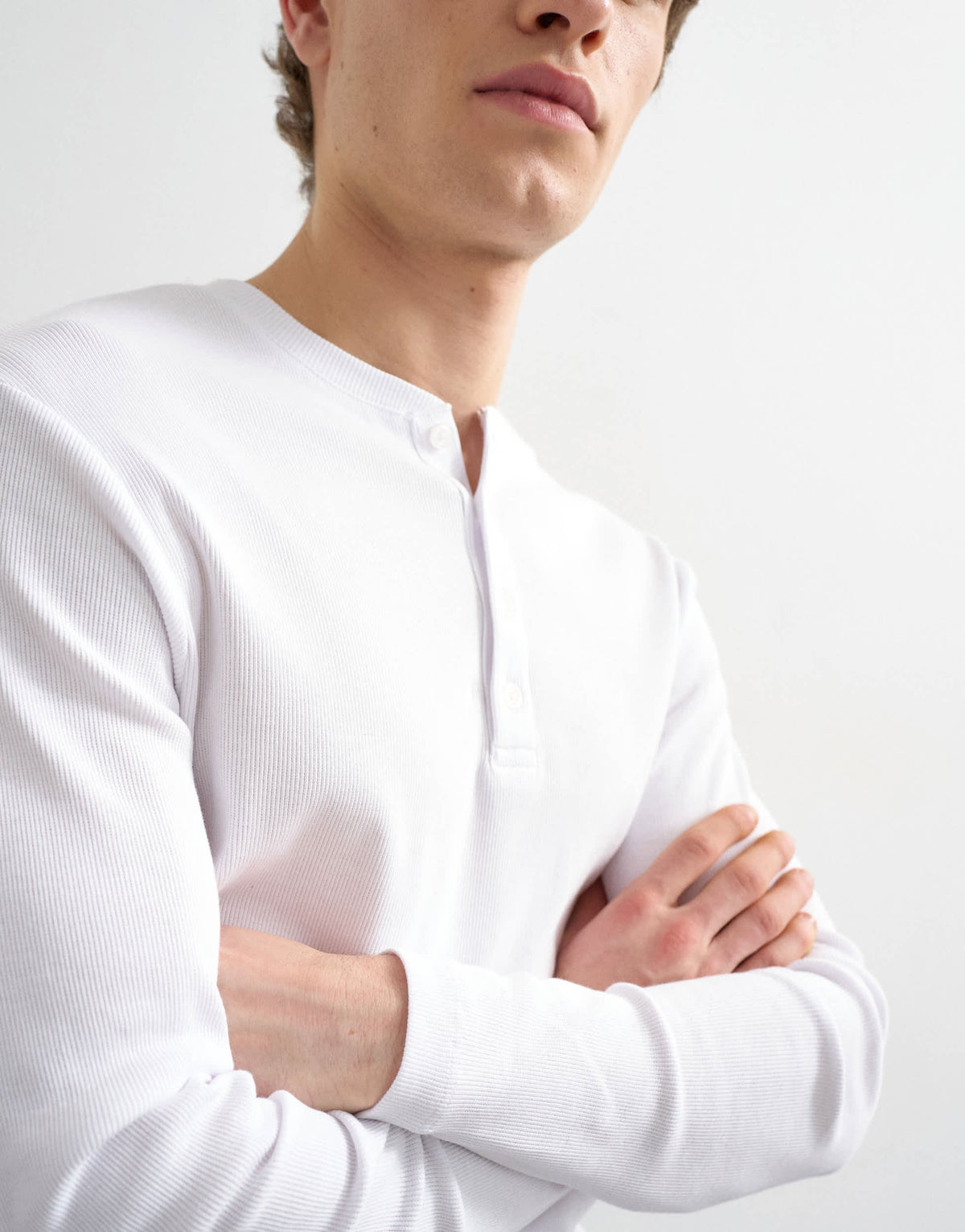 Topman slim fit long sleeve rib henley t-shirt in white