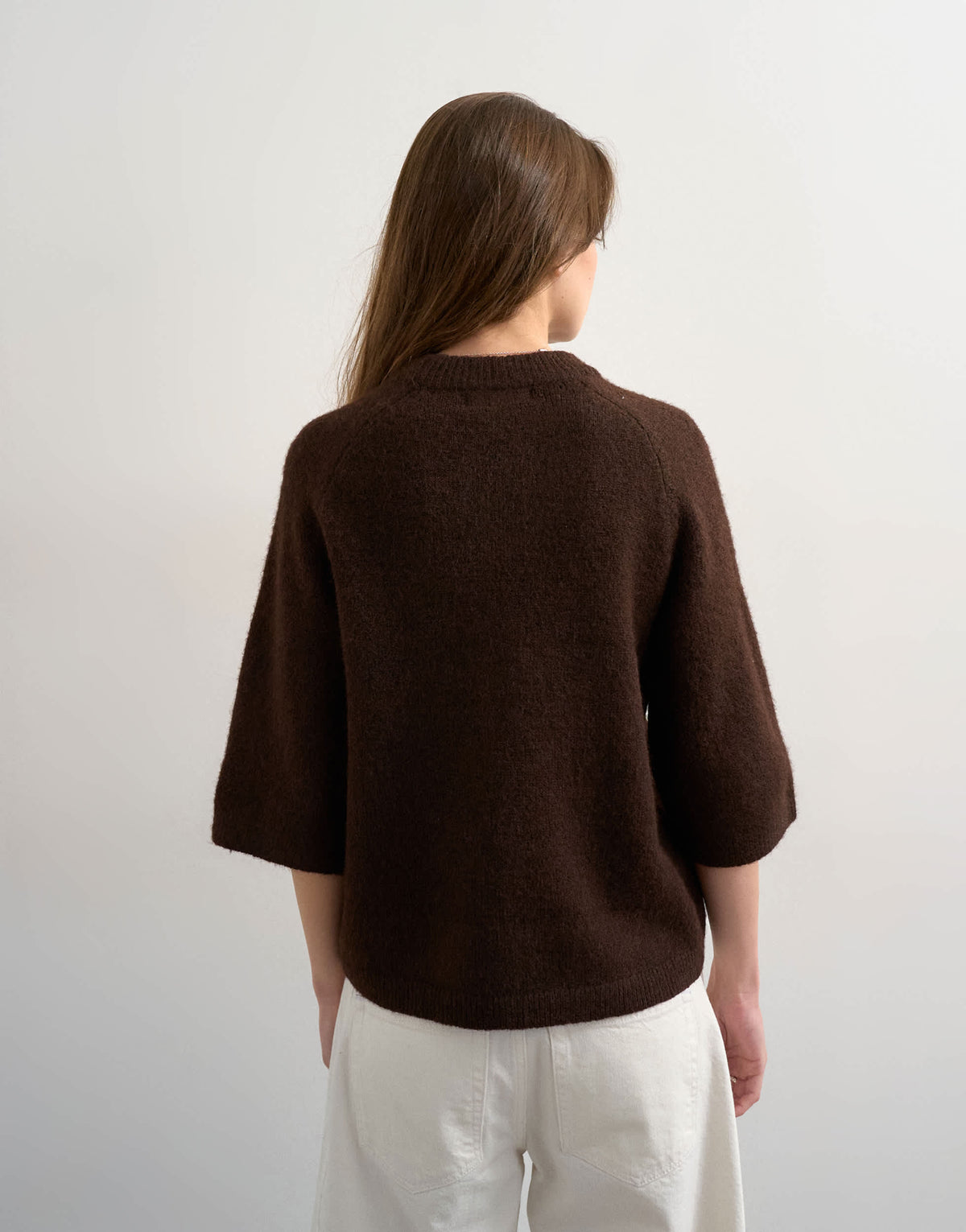 Topshop knitted half sleeve t-shirt in chocolate 