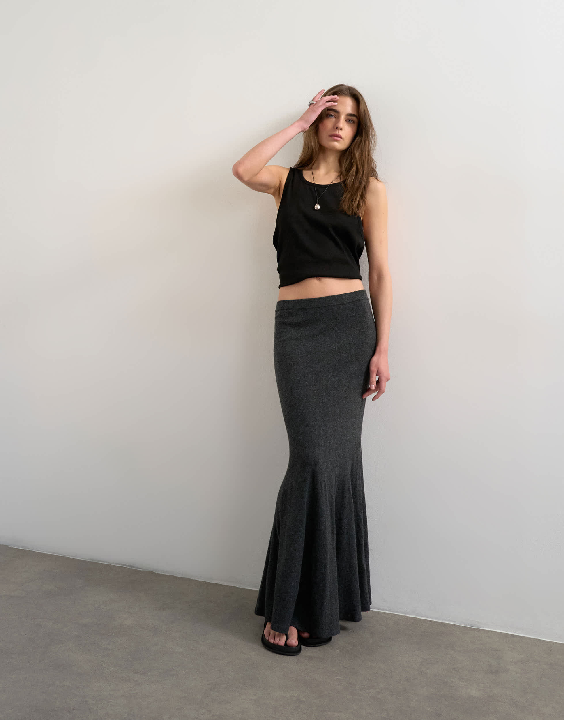 Topshop knitted ribbed co-ord skirt in charcoal