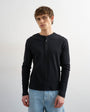 Topman slim fit long sleeve rib henley t-shirt in black