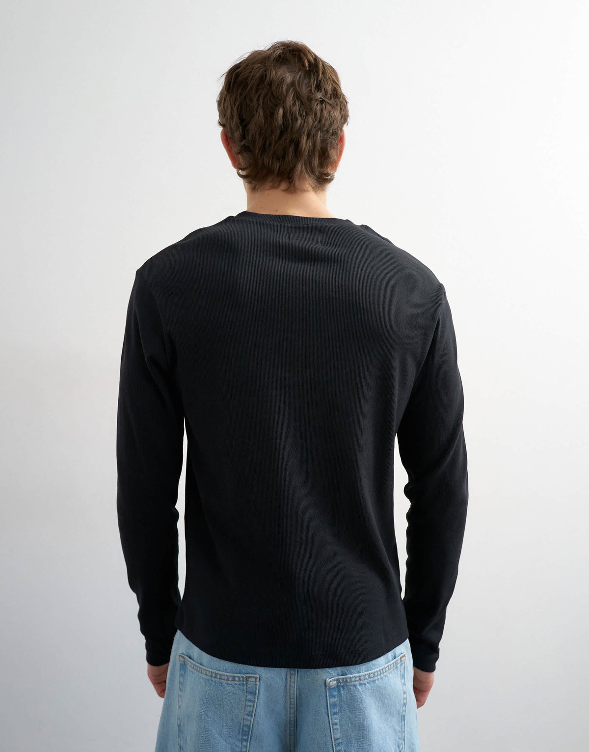 Topman slim fit long sleeve rib henley t-shirt in black