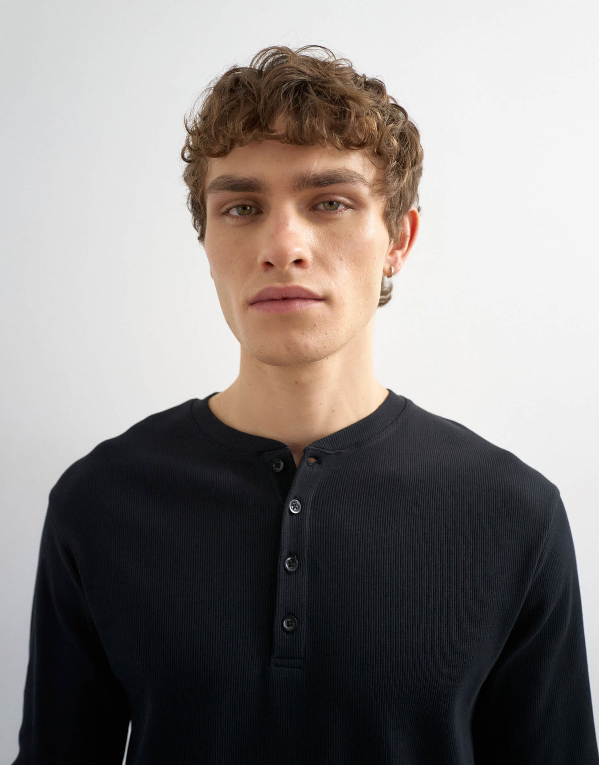 Topman slim fit long sleeve rib henley t-shirt in black