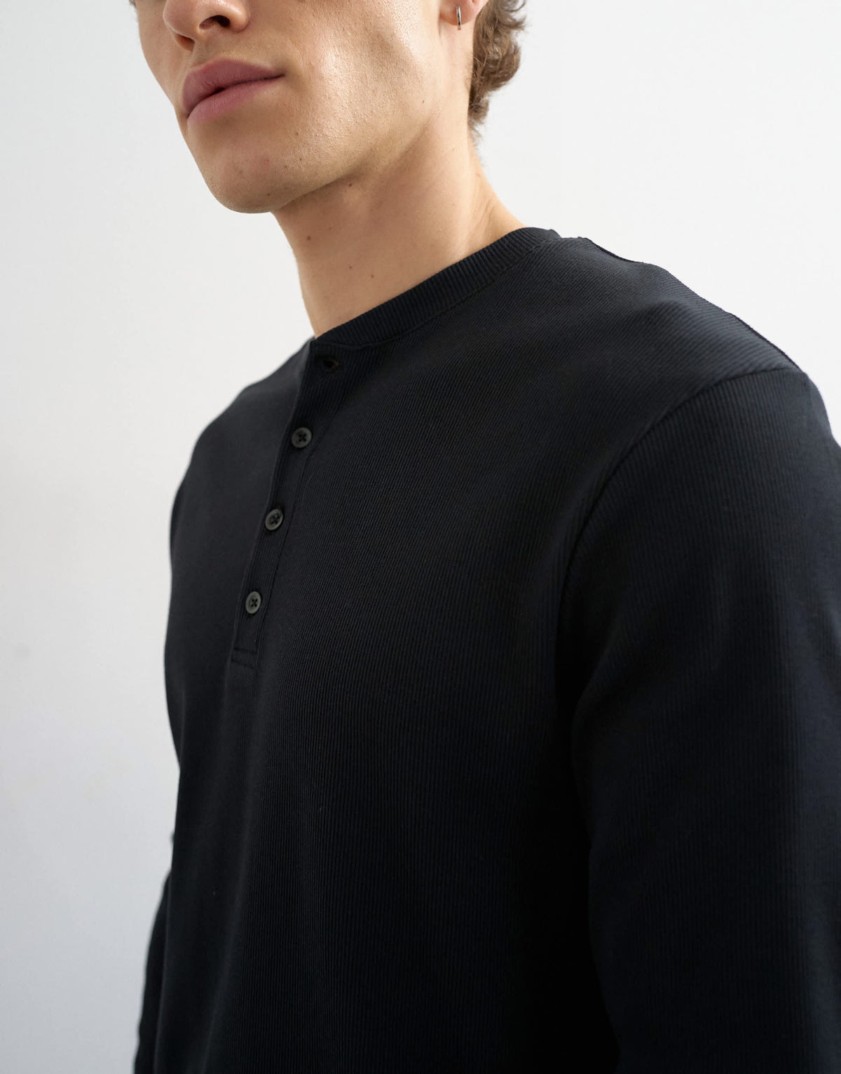 Topman slim fit long sleeve rib henley t-shirt in black