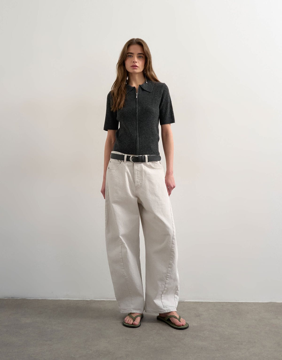 Topshop knitted zip through polo top co-ord in charcoal
