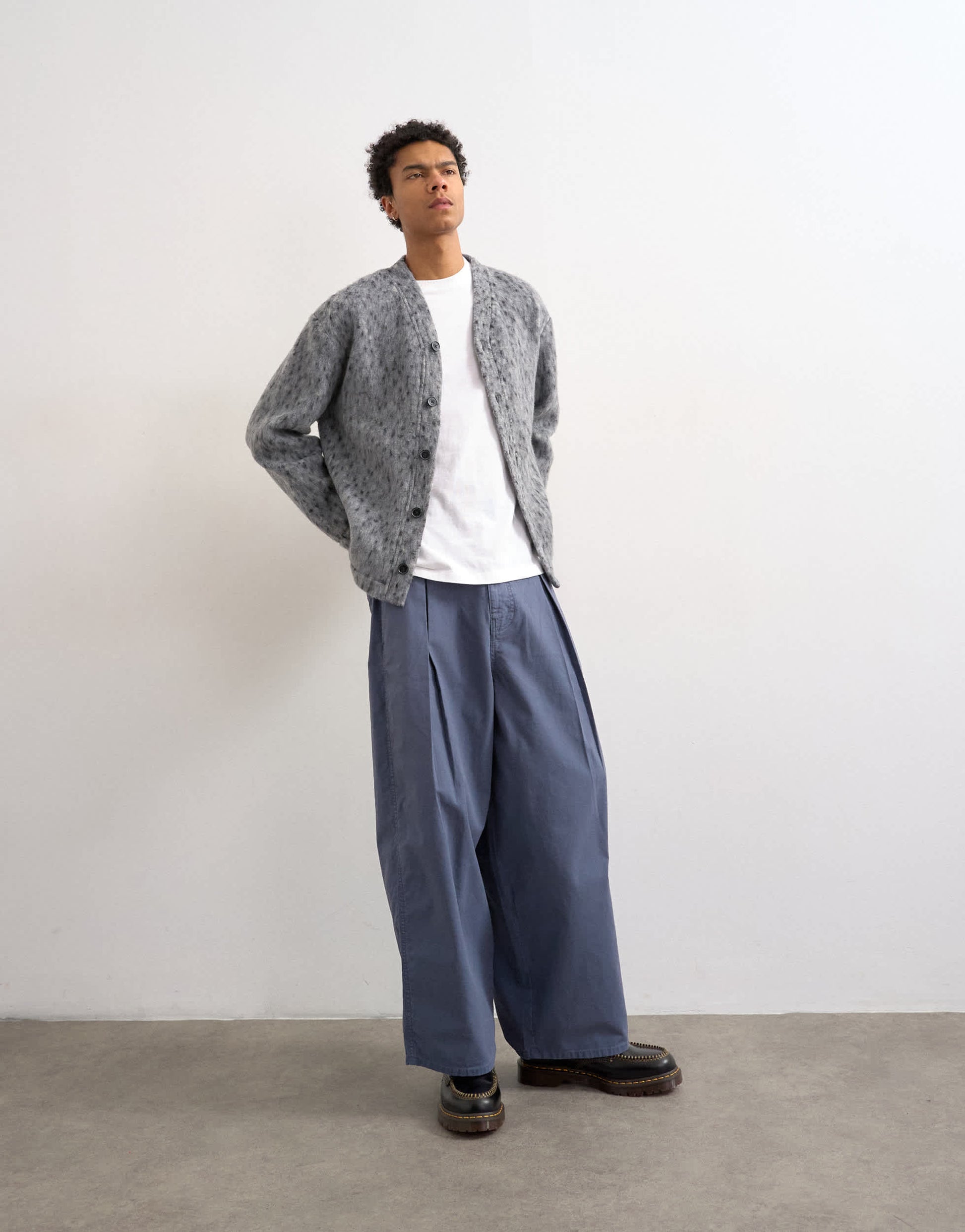Topman wool mix textured leopard cardigan in grey