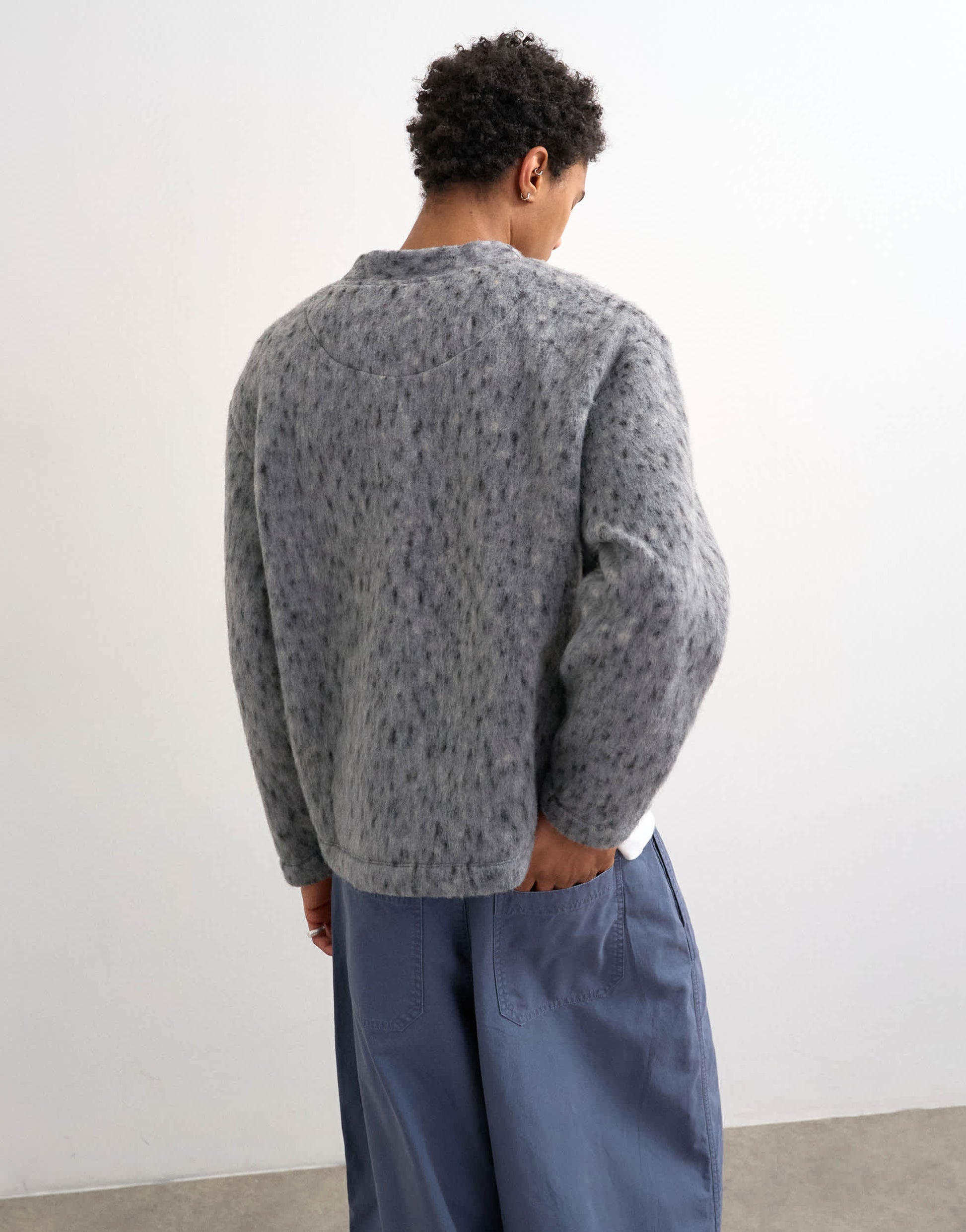 Topman wool mix textured leopard cardigan in grey