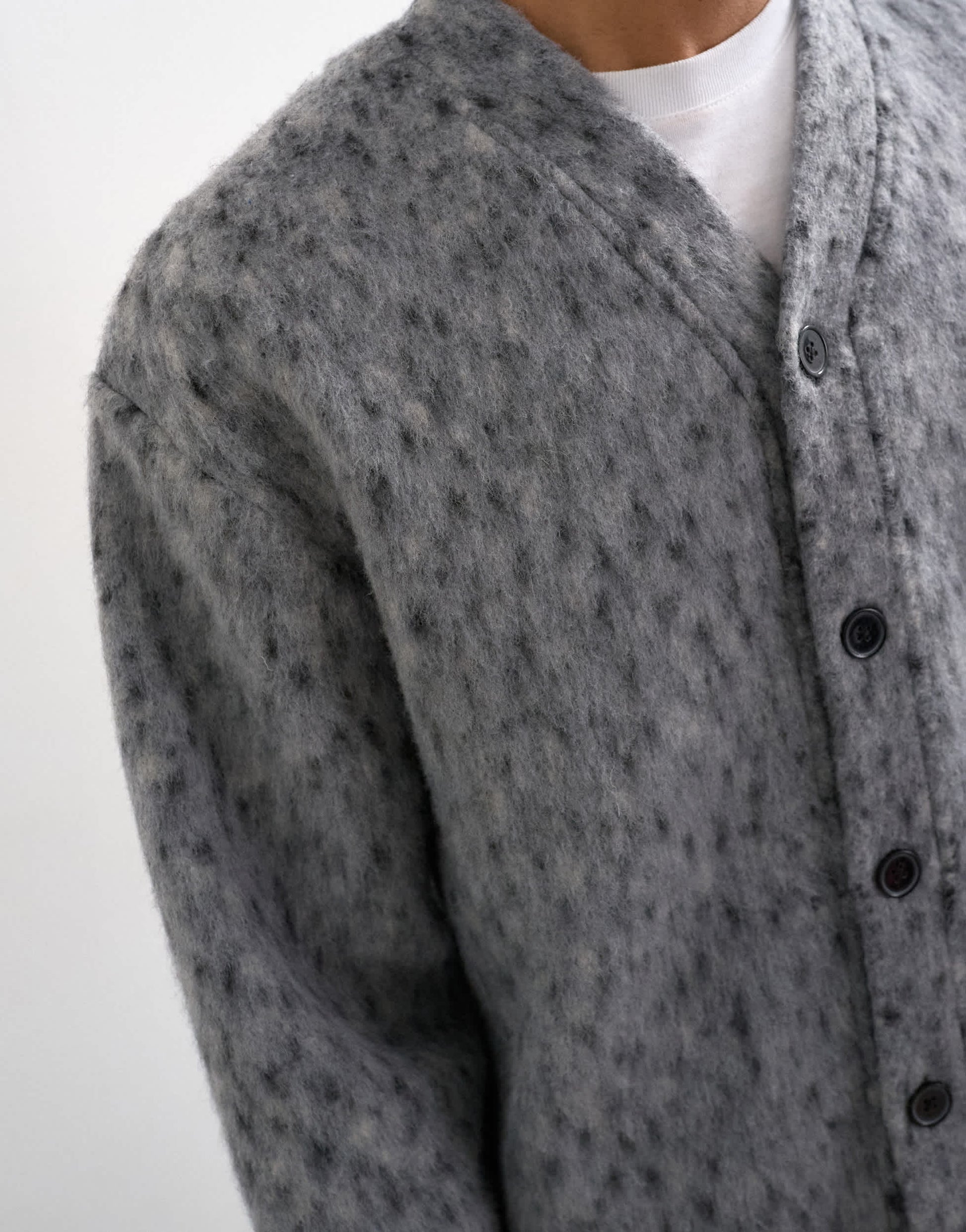 Topman wool mix textured leopard cardigan in grey