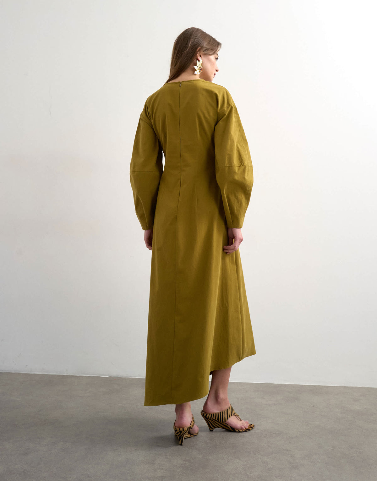 Topshop knot detail midi dress with asymmetric hem in khaki