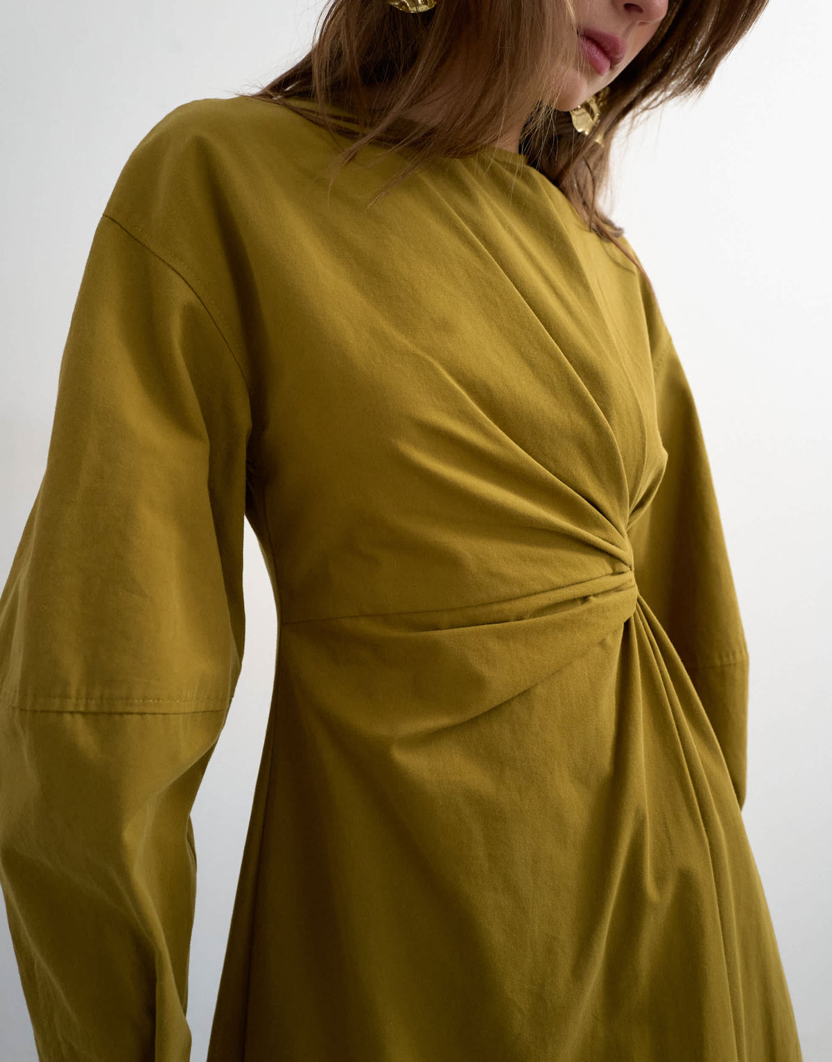 Topshop knot detail midi dress with asymmetric hem in khaki
