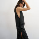 Topshop crepe sleeveless twist side maxi dress in black