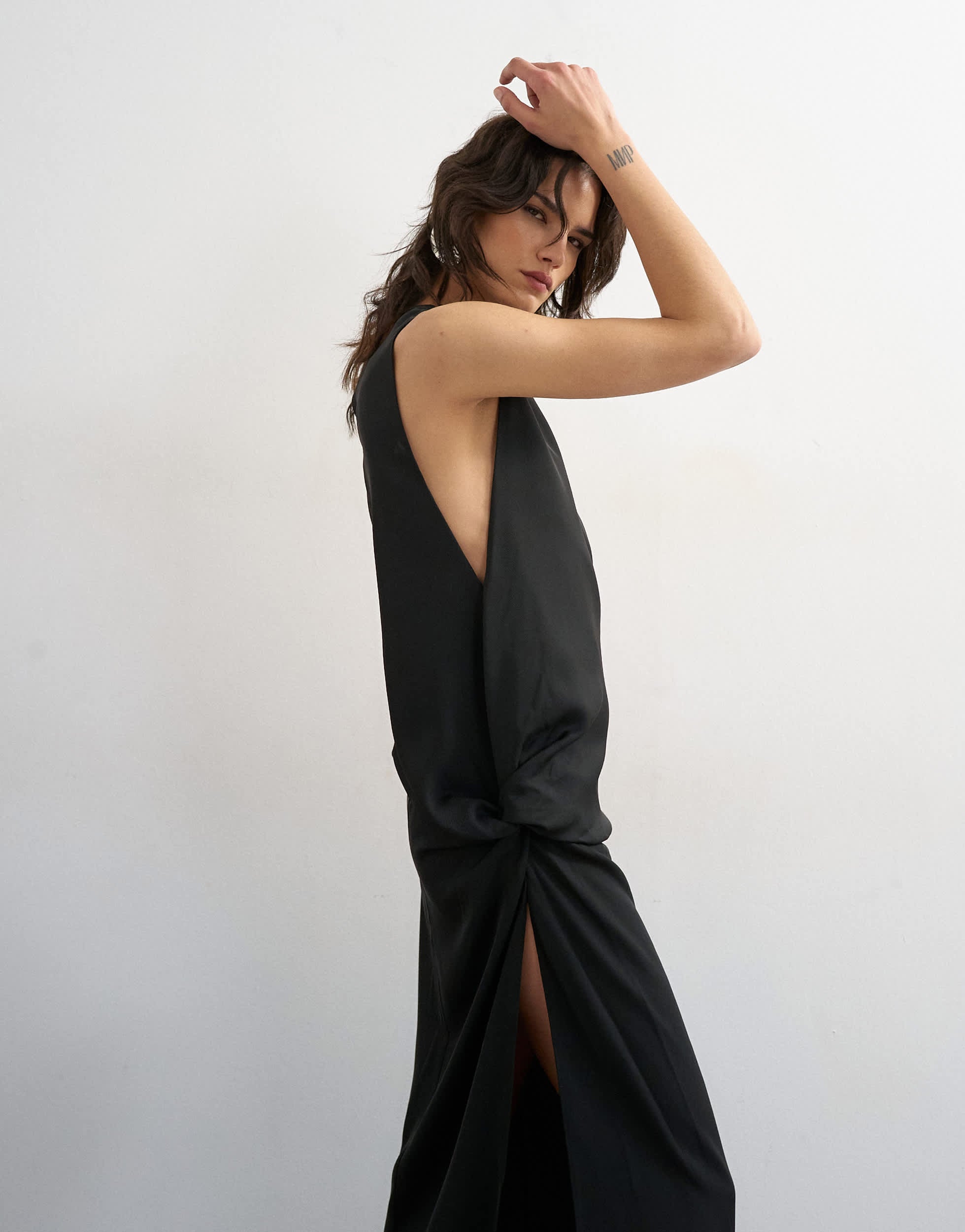 Topshop crepe sleeveless twist side maxi dress in black