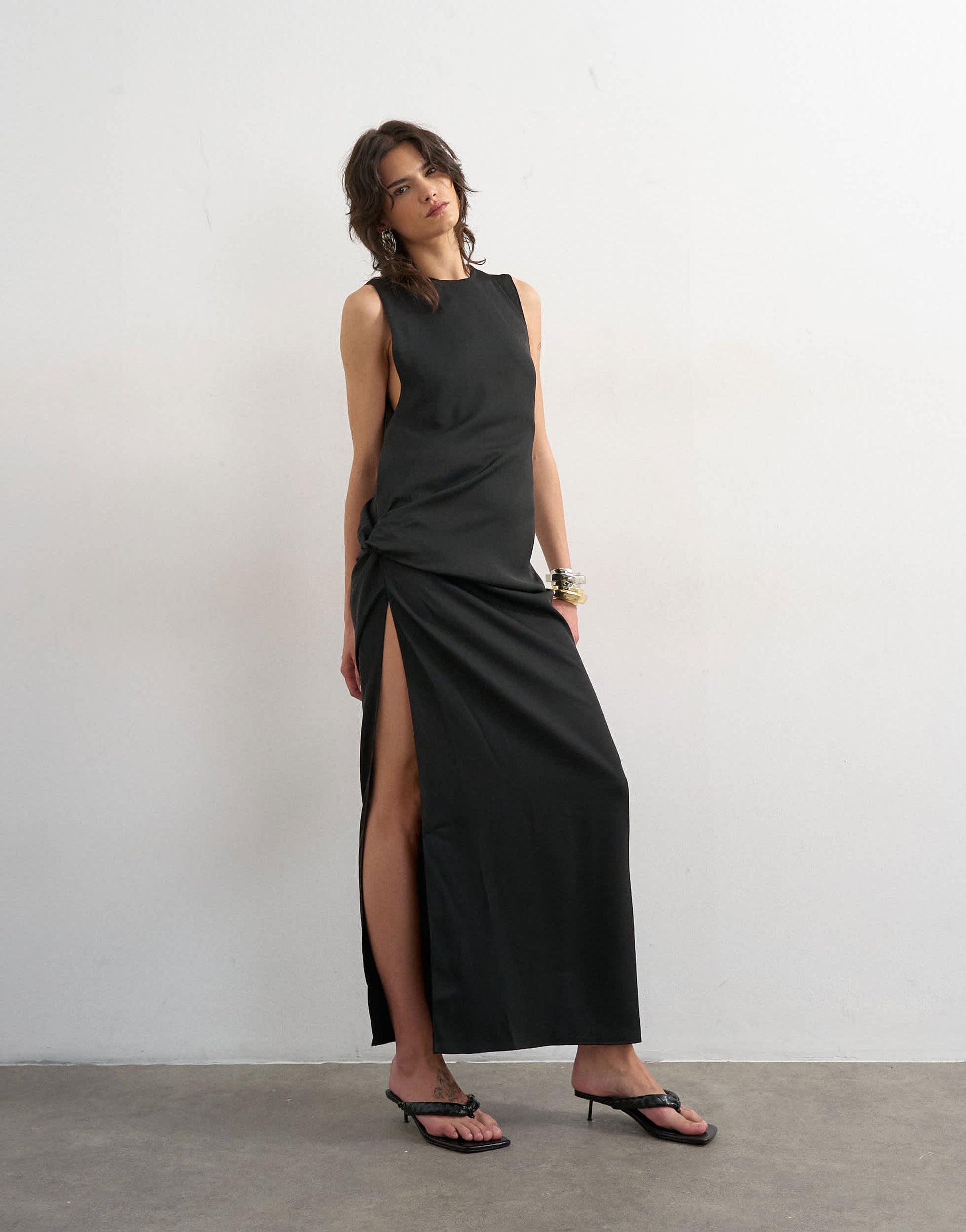 Topshop crepe sleeveless twist side maxi dress in black
