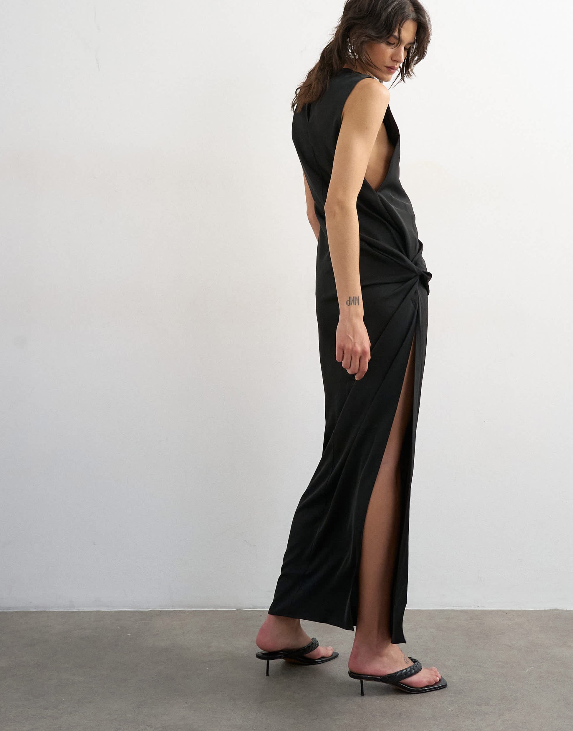 Topshop crepe sleeveless twist side maxi dress in black