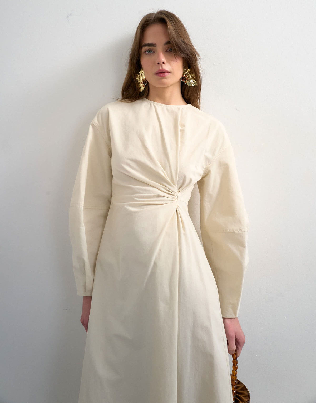 Topshop knot detail midi dress with asymmetric hem in off white