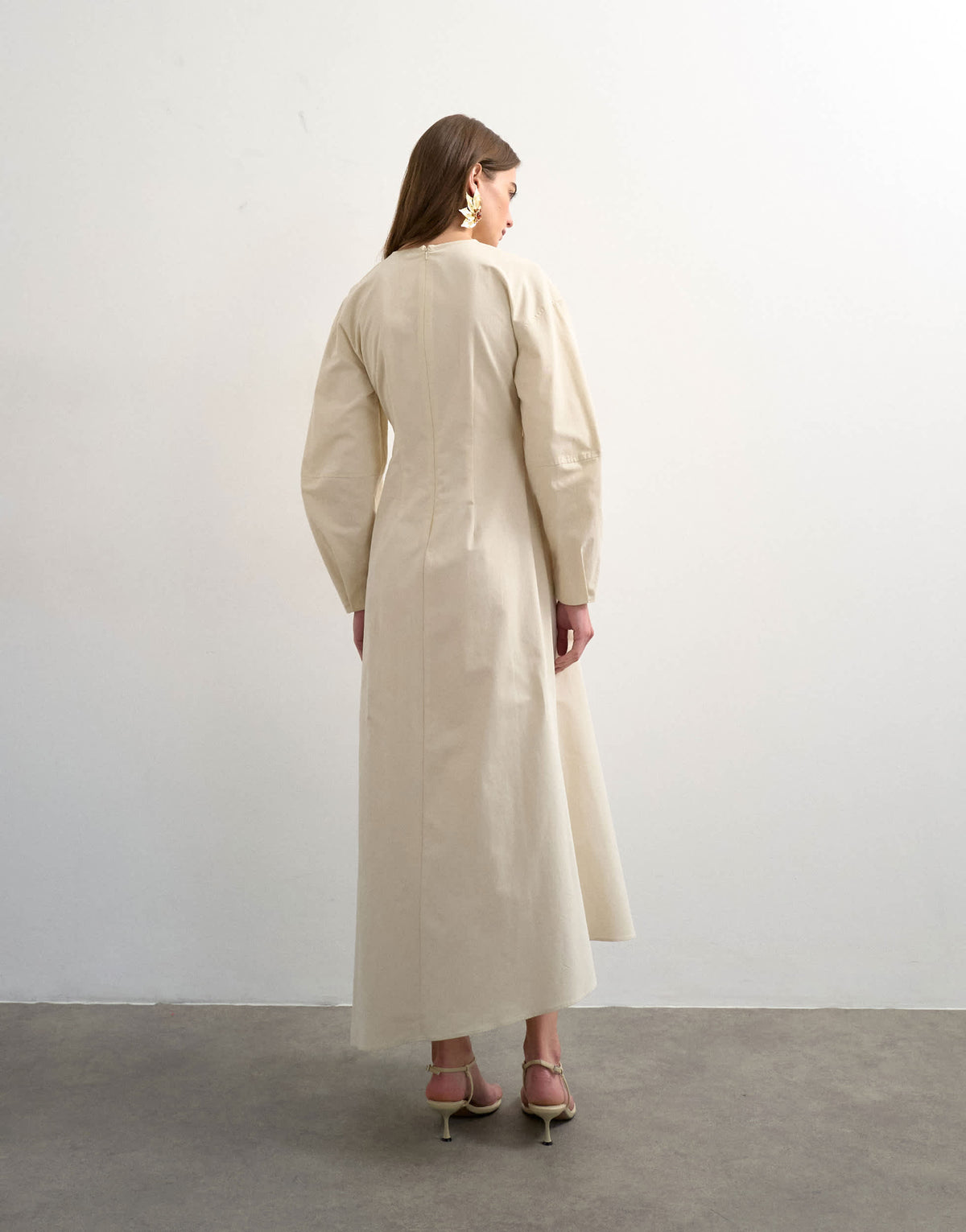Topshop knot detail midi dress with asymmetric hem in off white