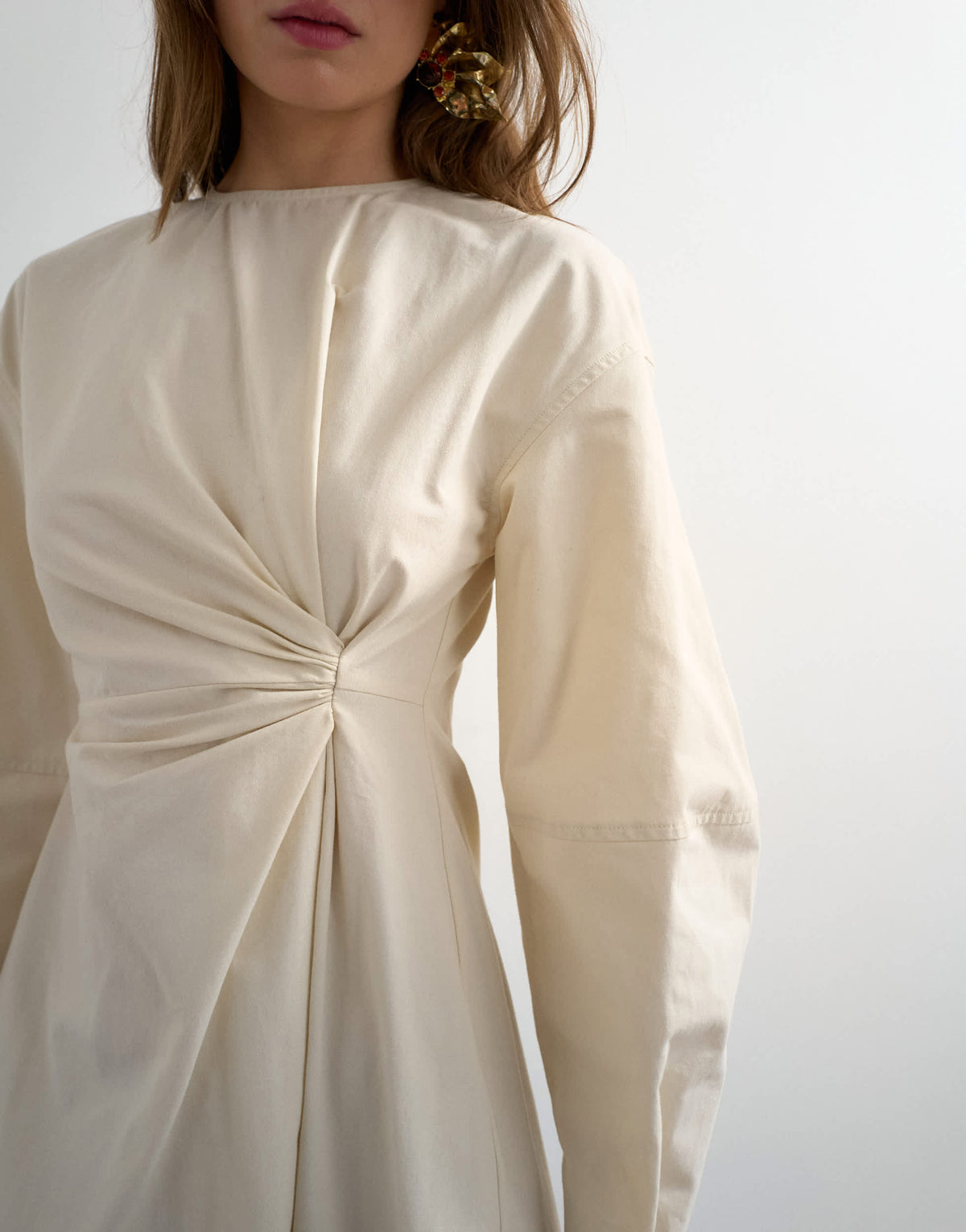 Topshop knot detail midi dress with asymmetric hem in off white