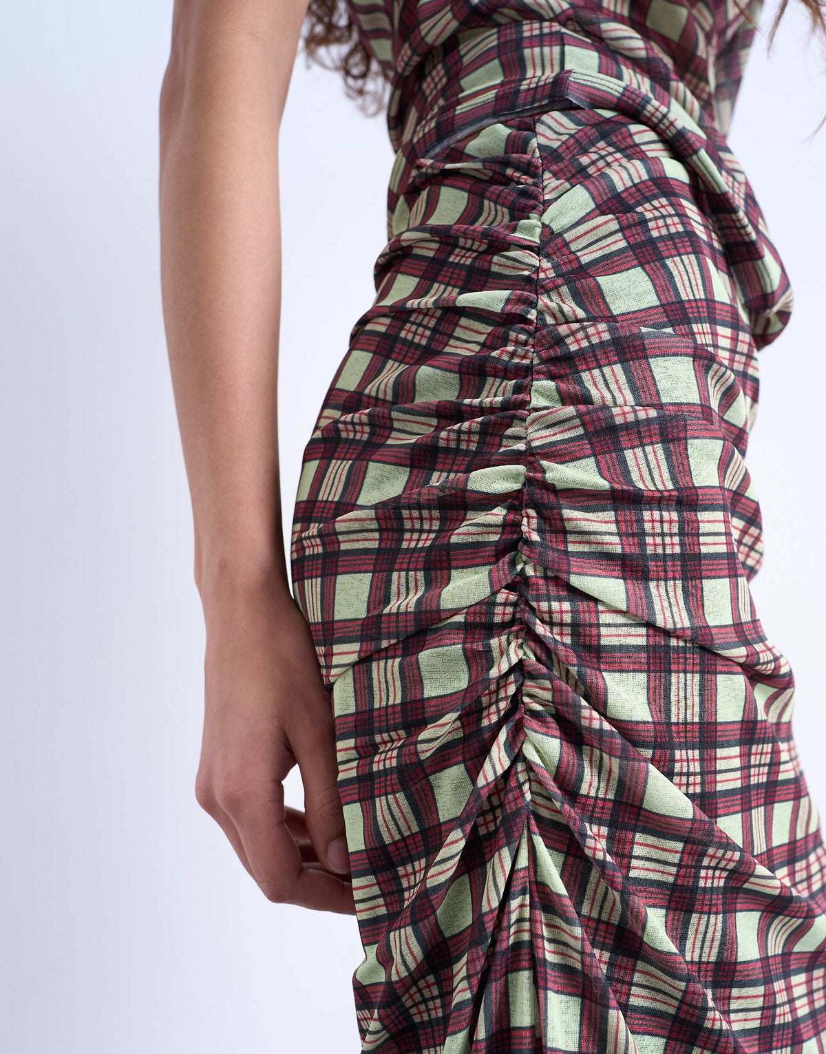 Topshop gathered detail mesh maxi skirt in check