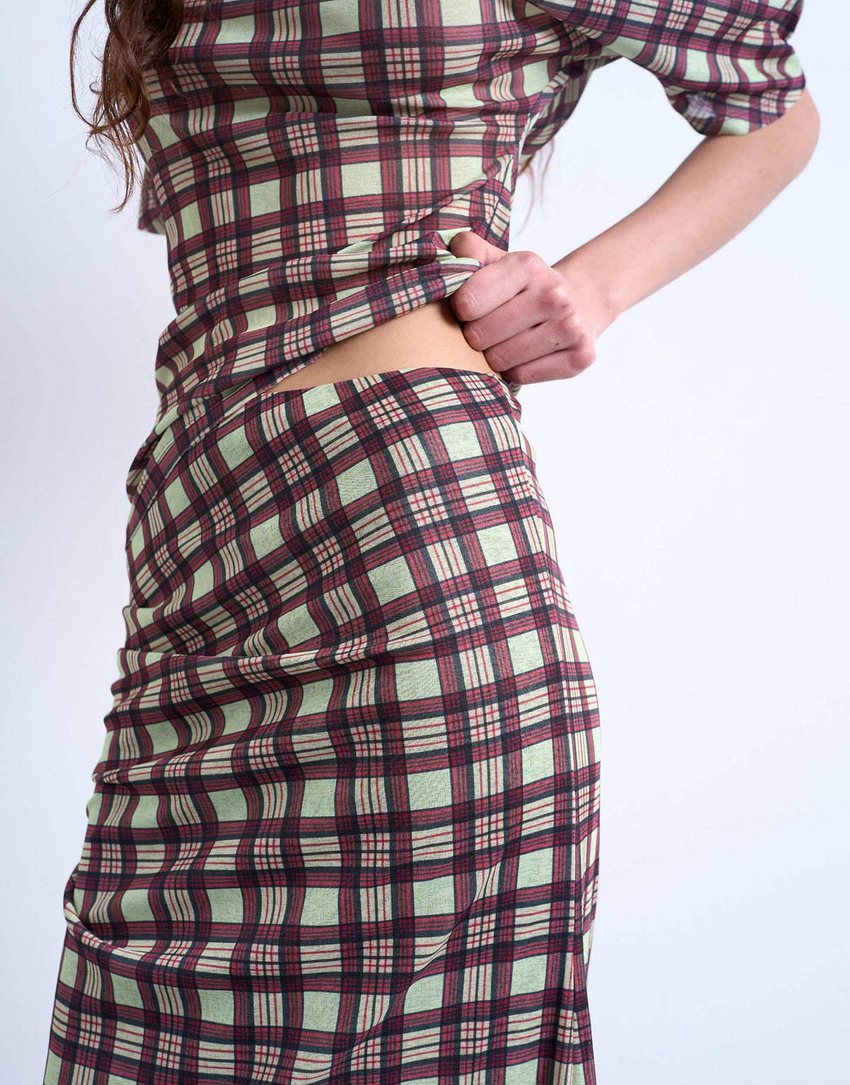 Topshop gathered detail mesh maxi skirt in check