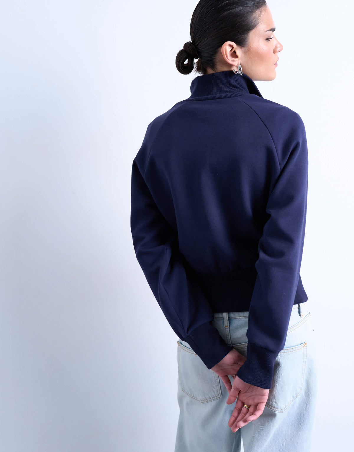 Topshop pocket detail funnel neck sweat in navy