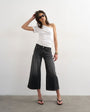 Topshop light weight wide crop jean in washed black