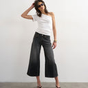 Topshop light weight wide crop jean in washed black