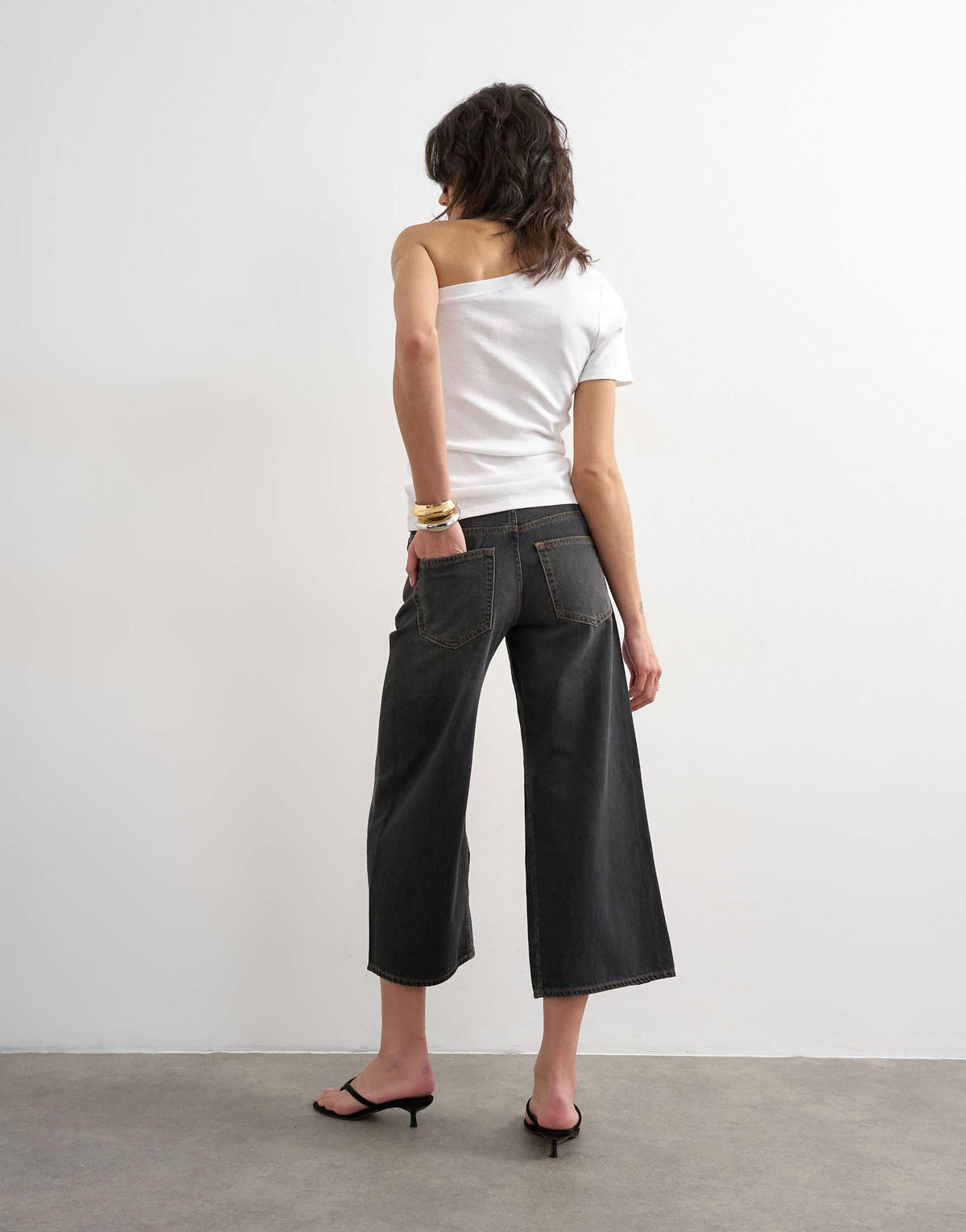 Topshop light weight wide crop jean in washed black