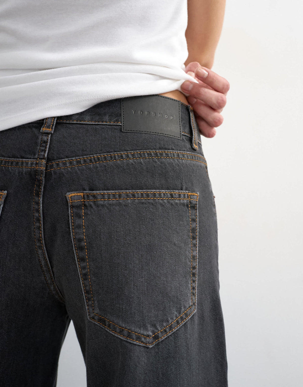Topshop light weight wide crop jean in washed black