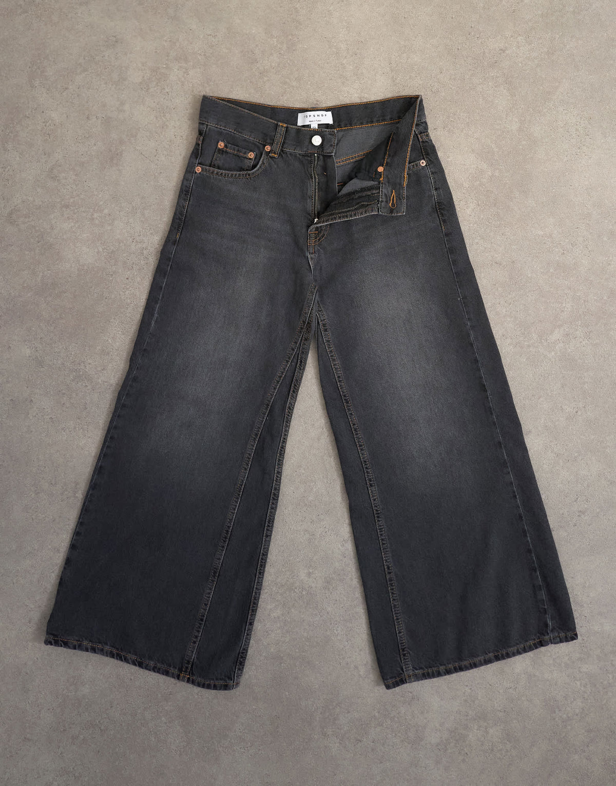 Topshop light weight wide crop jean in washed black