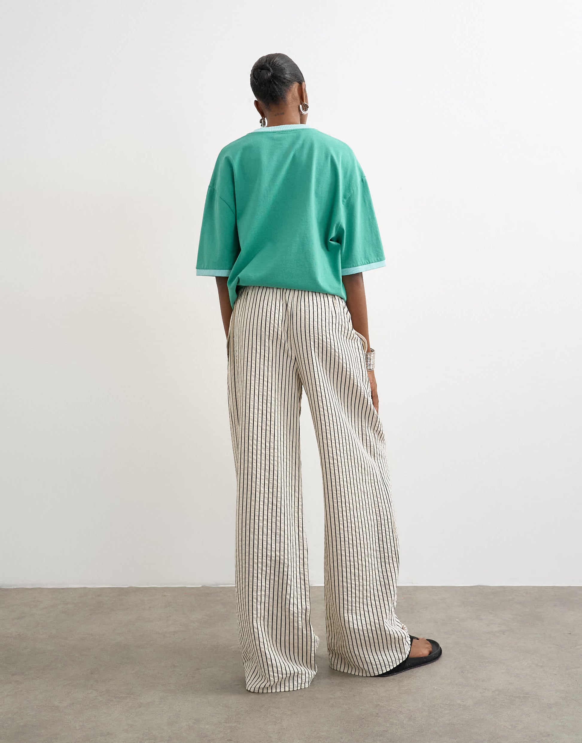 Topshop crinkle stripe drawcord trouser in mono