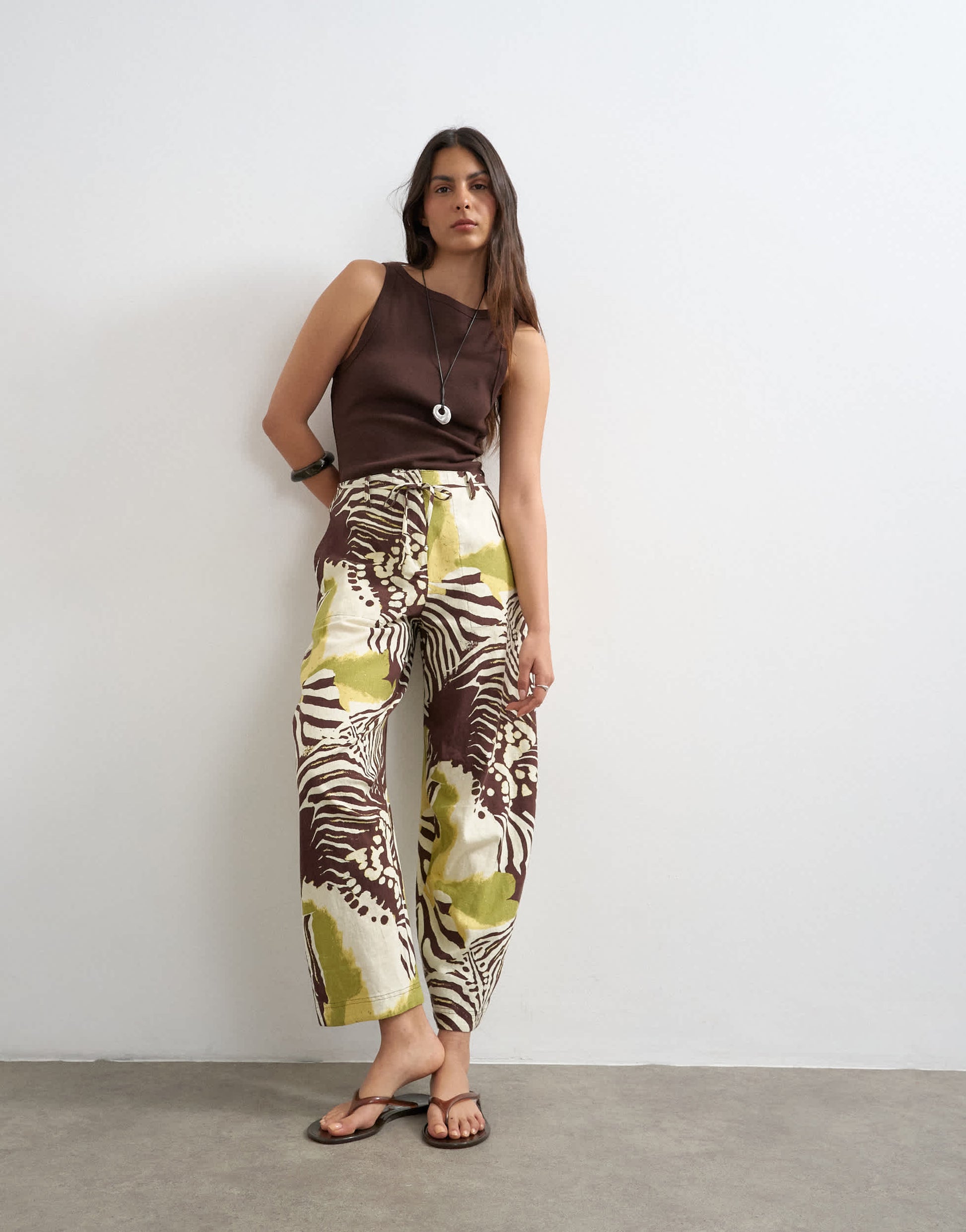 Topshop tie waist horseshoe trouser in abstract zebra