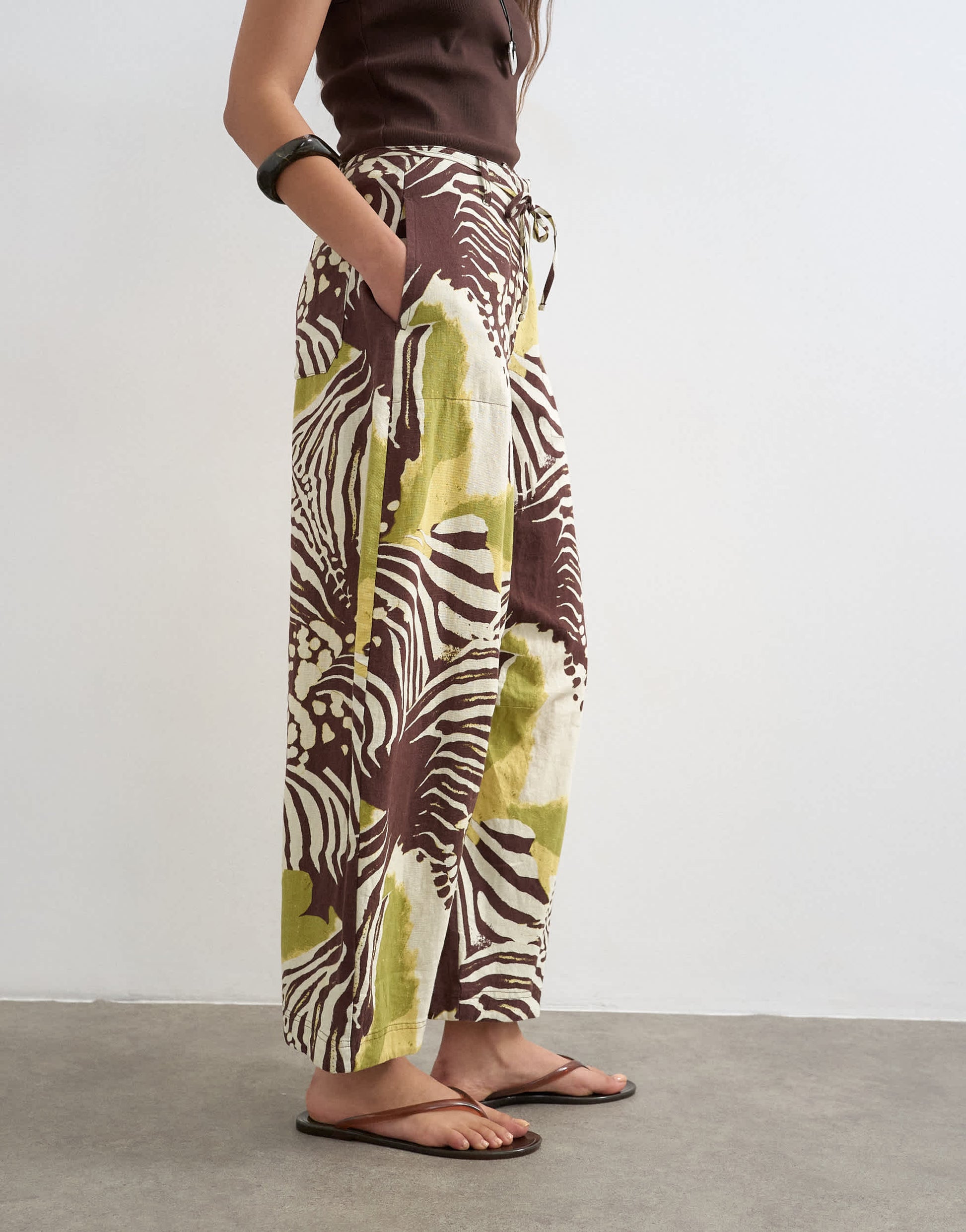 Topshop tie waist horseshoe trouser in abstract zebra