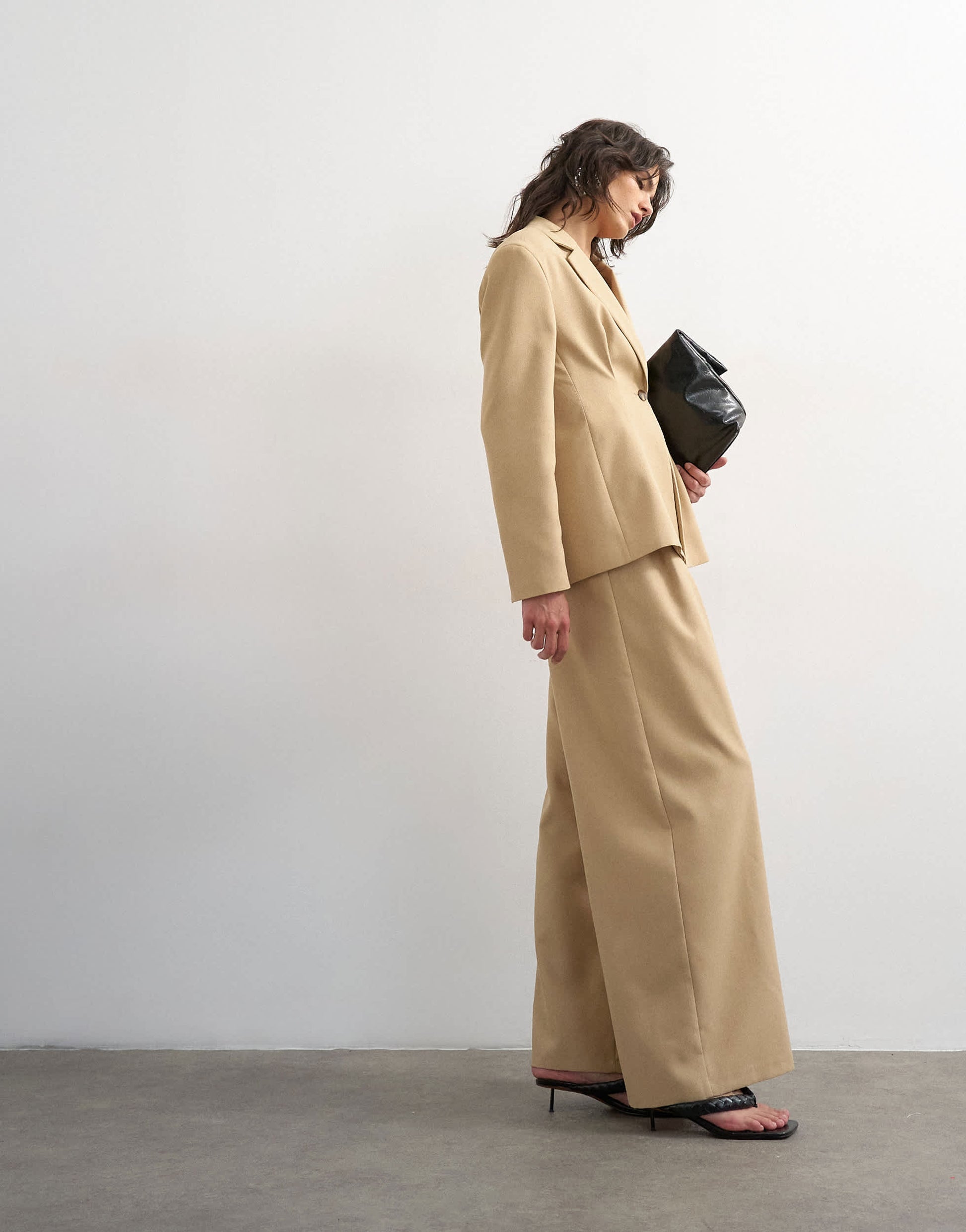 Topshop co ord belted highwaisted double pleat trouser in beige