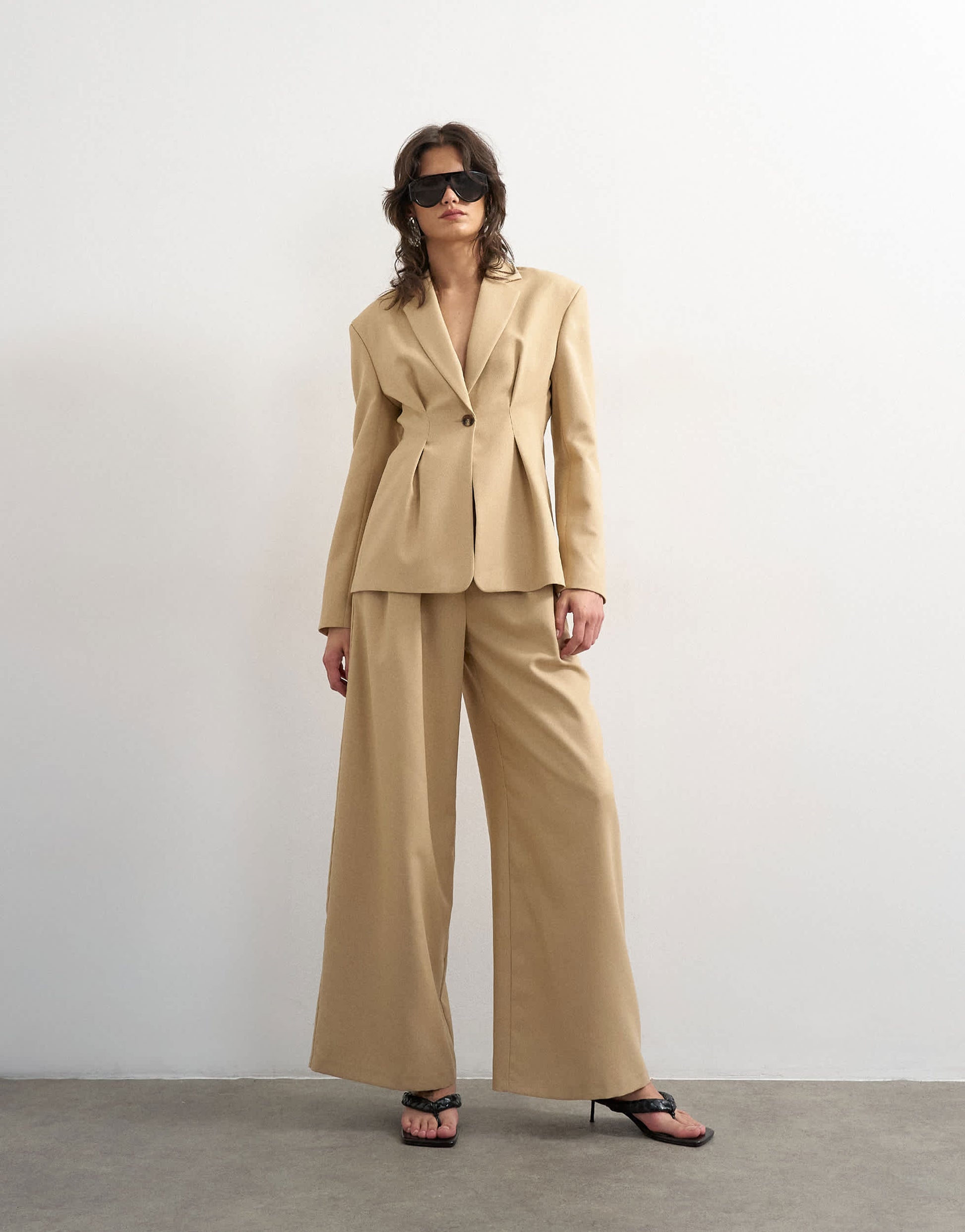 Topshop co ord belted highwaisted double pleat trouser in beige