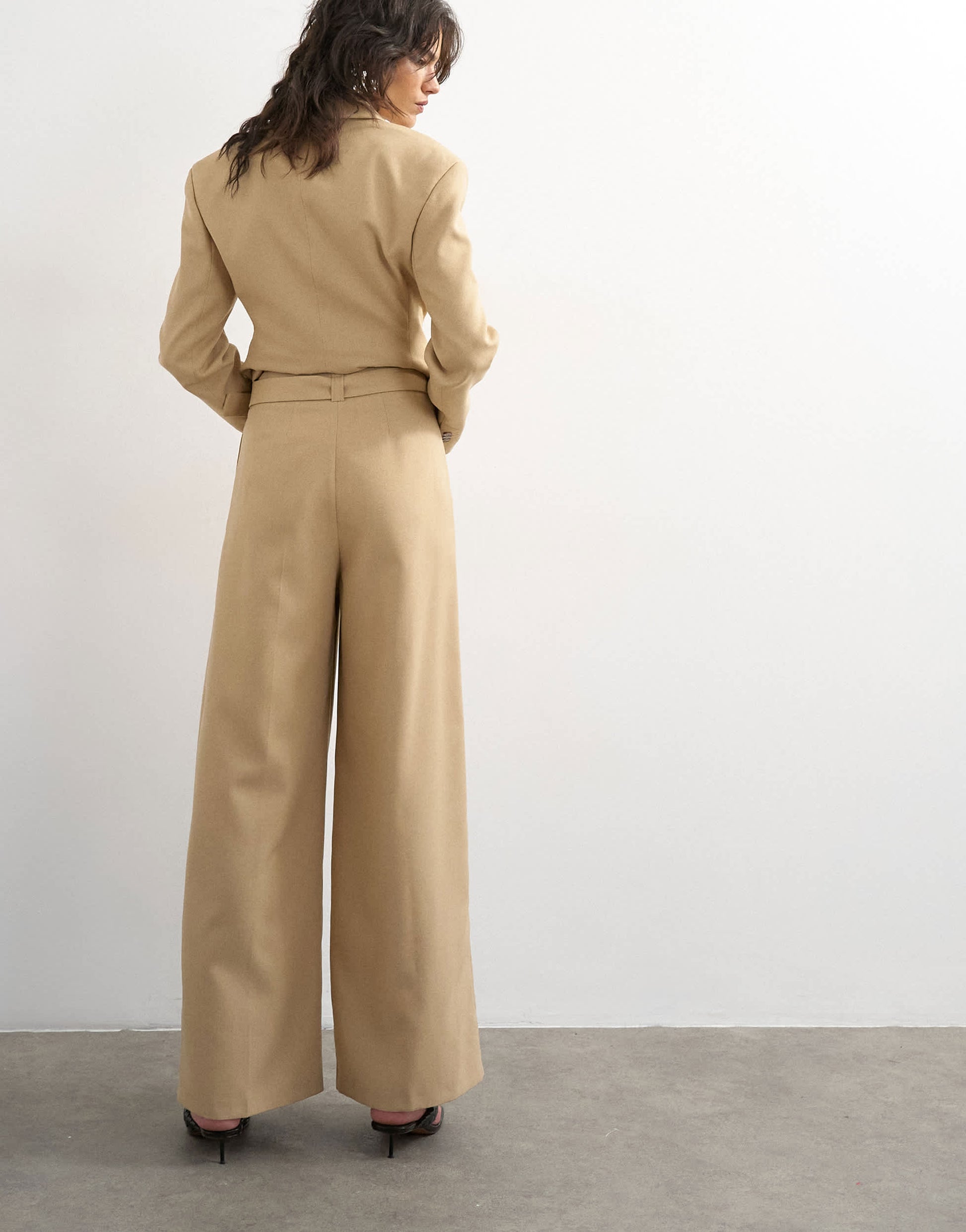 Topshop co ord belted highwaisted double pleat trouser in beige