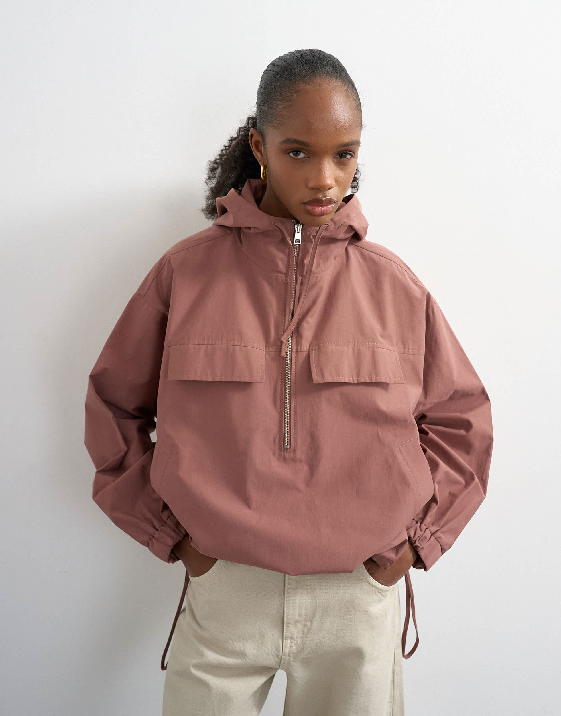 Topshop co-ord over the head nylon bomber in pink