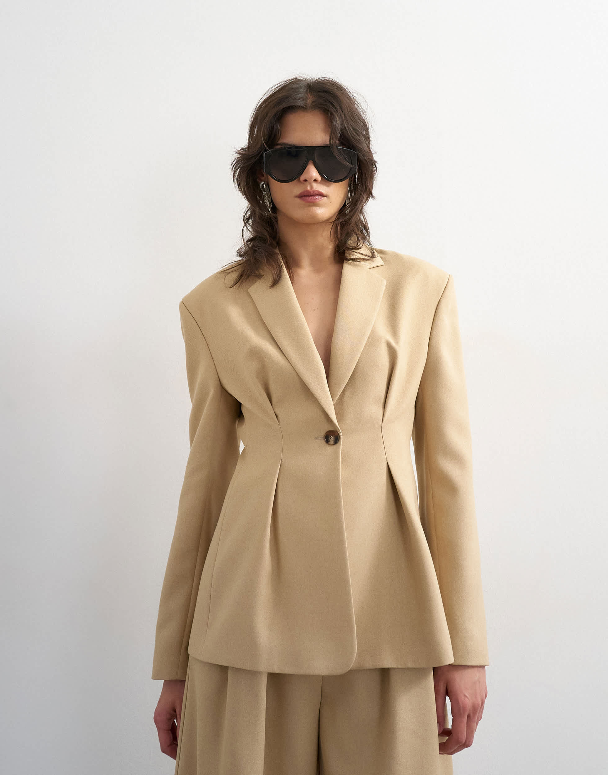 Topshop co ord extreme cinched waist blazer in beige