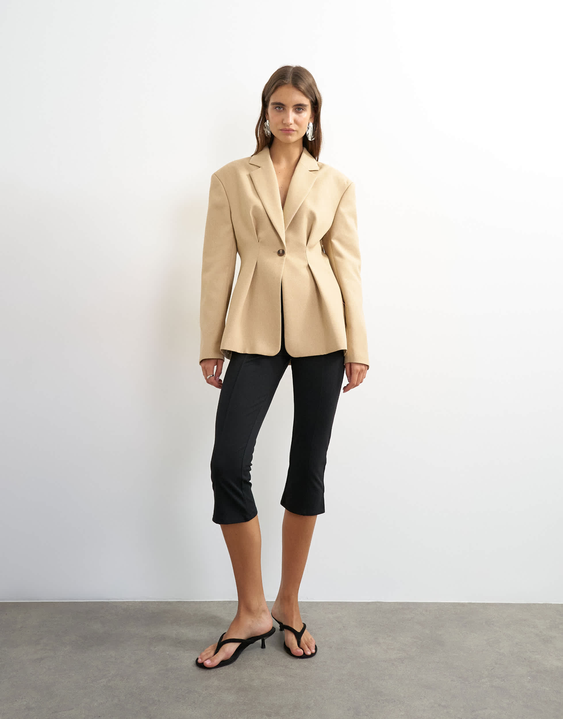 Topshop extreme cinched waist blazer in beige