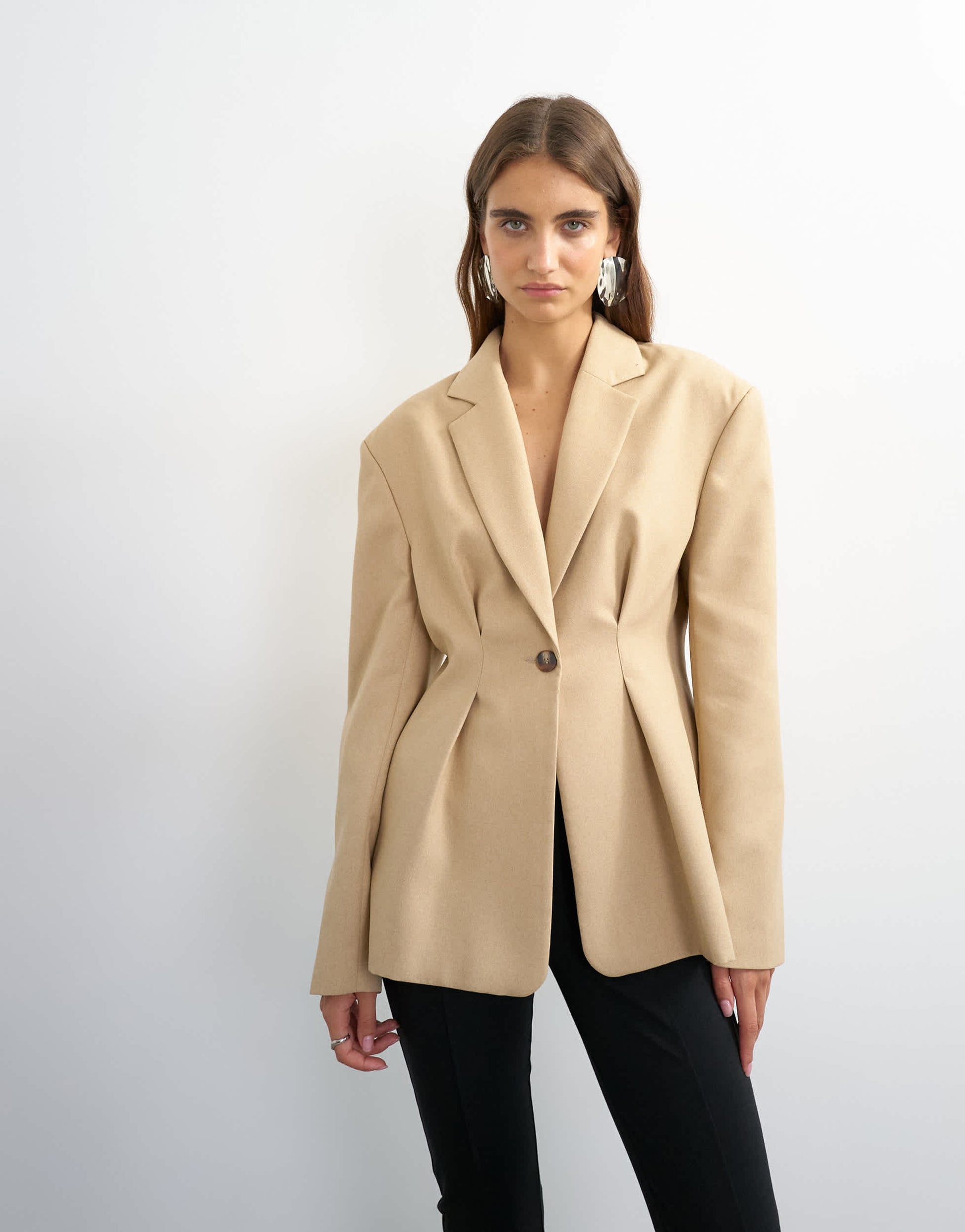 Topshop extreme cinched waist blazer in beige