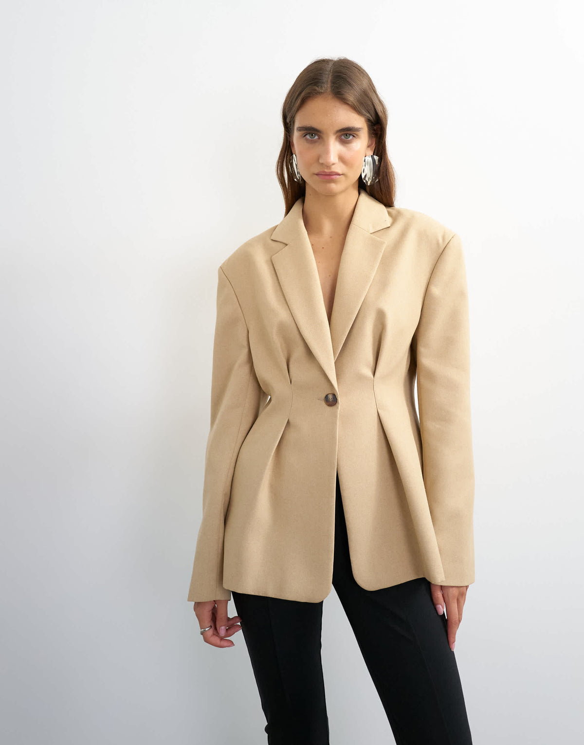 Topshop extreme cinched waist blazer in beige