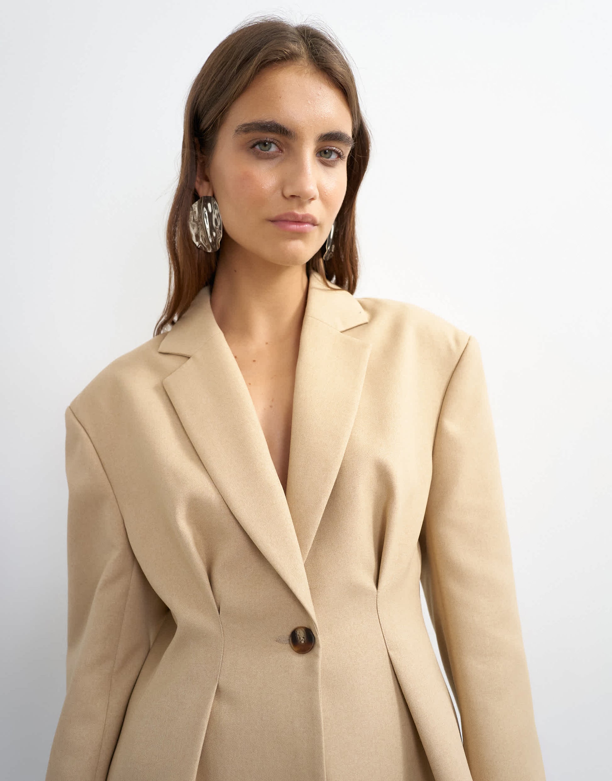 Topshop extreme cinched waist blazer in beige