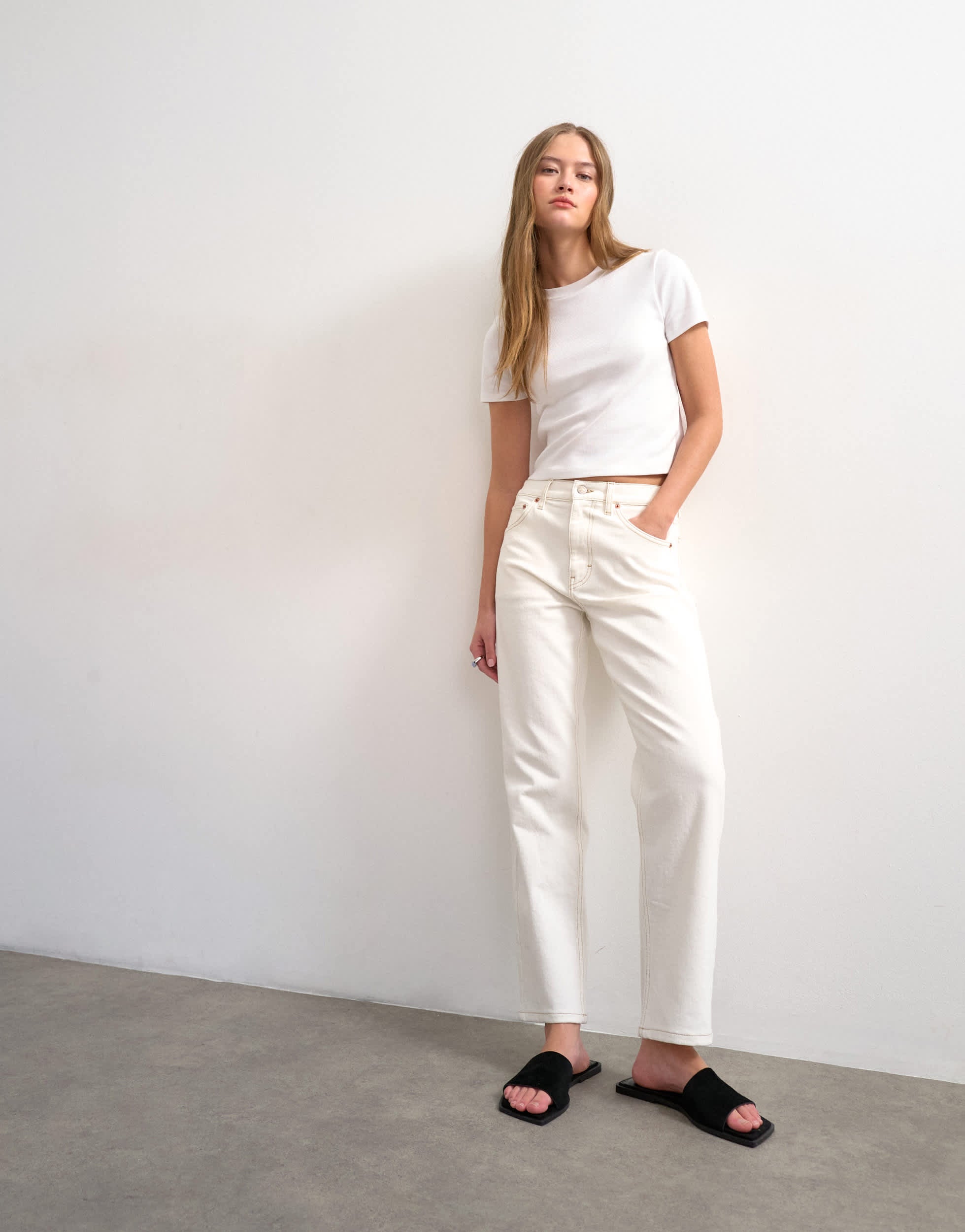 Topshop Orson mid rise comfort straight jean in bone