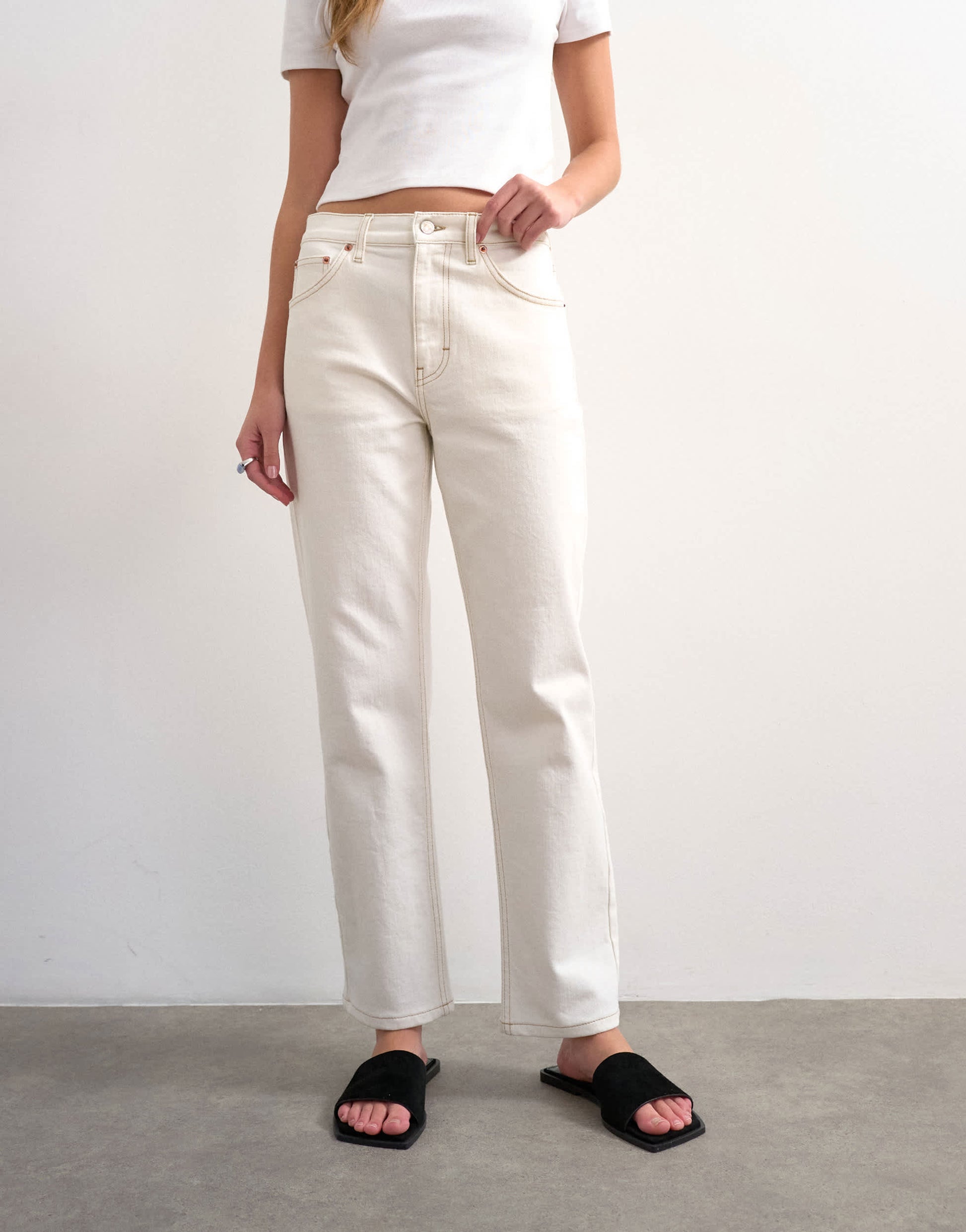 Topshop Orson mid rise comfort straight jean in bone