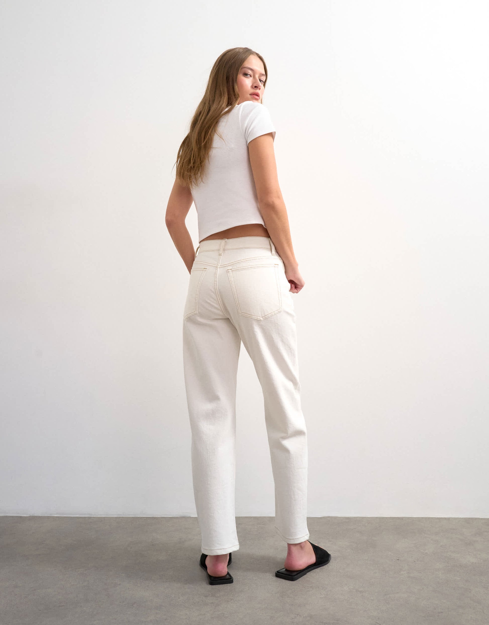 Topshop Orson mid rise comfort straight jean in bone