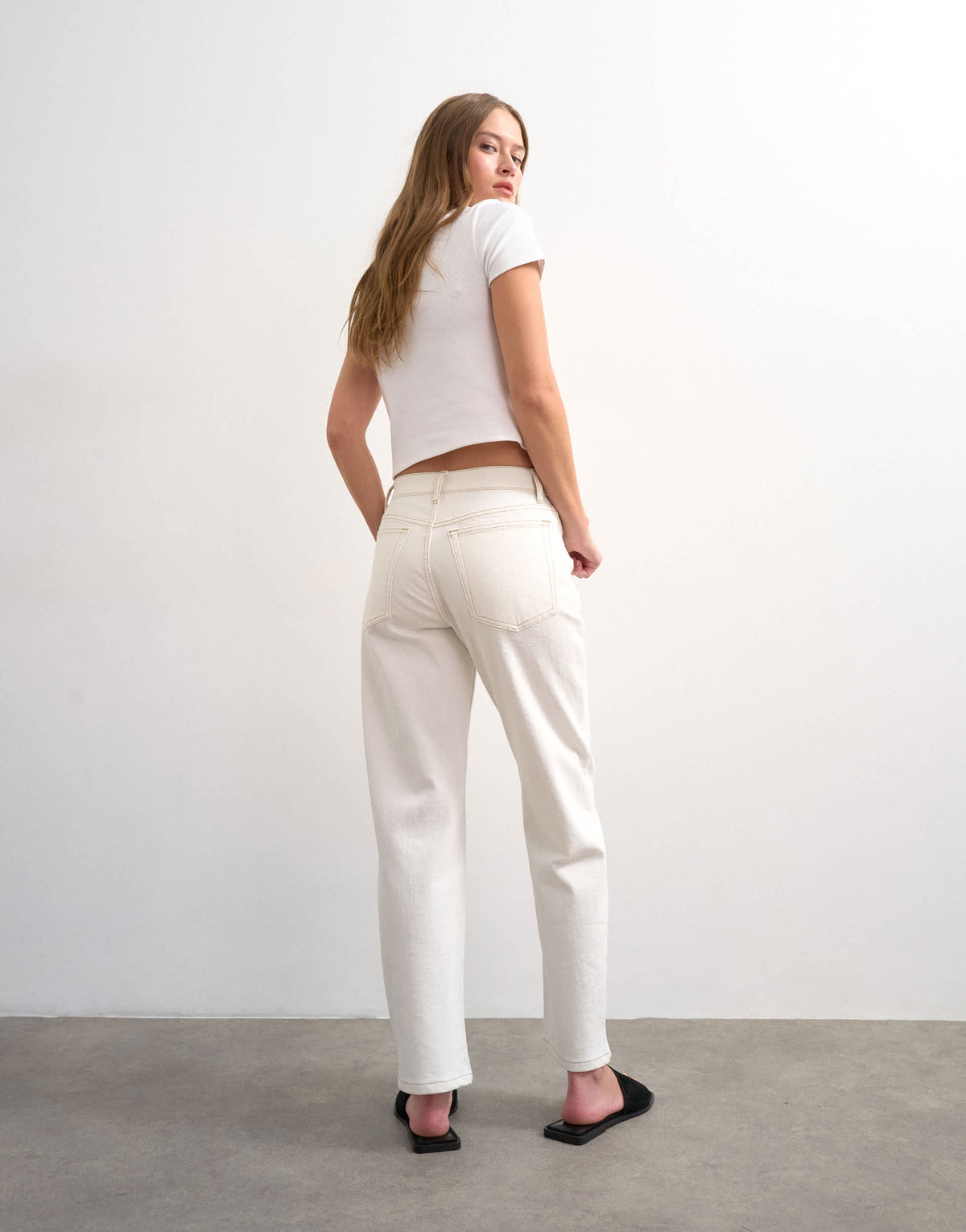 Topshop Orson mid rise comfort straight jean in bone
