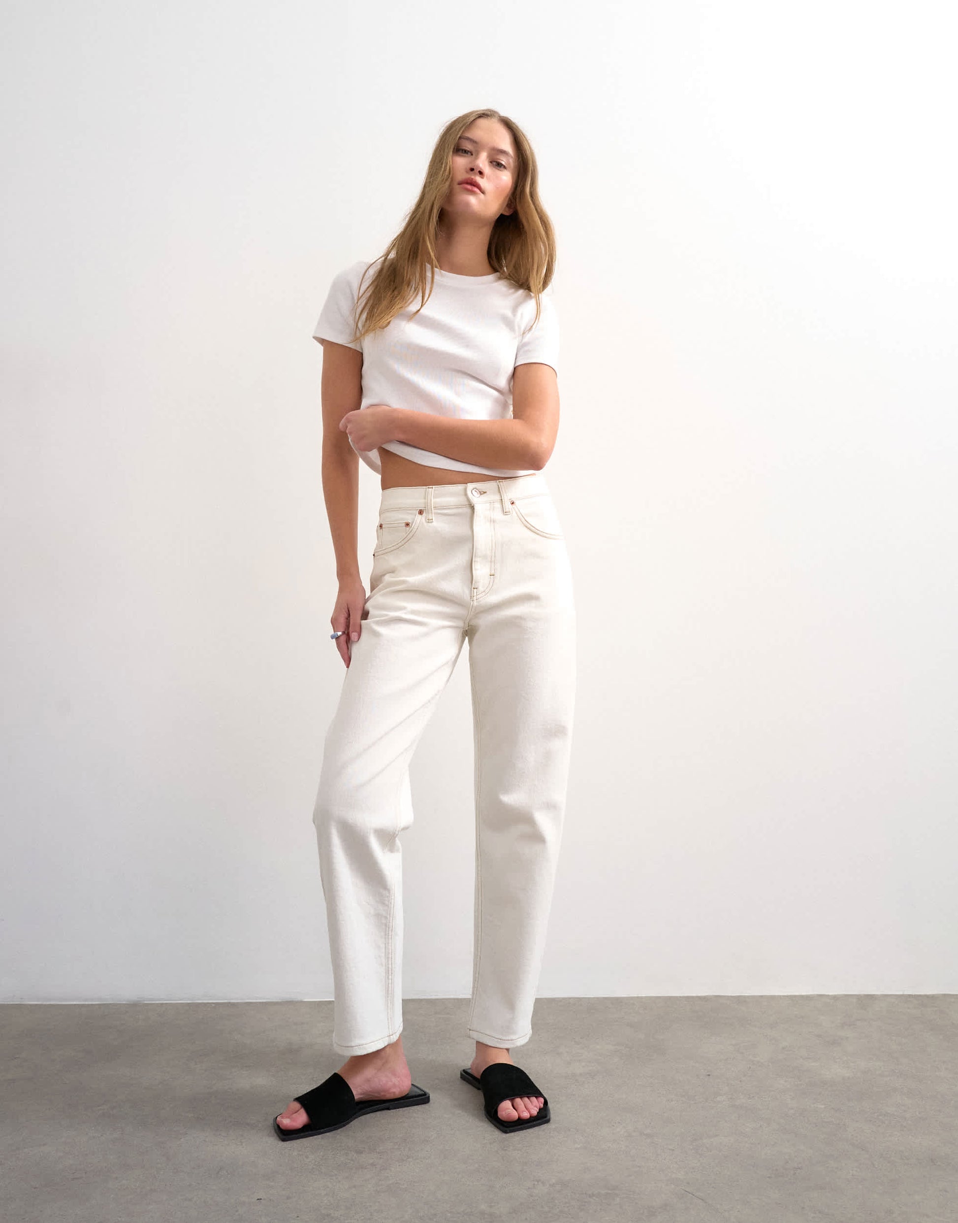 Topshop Orson mid rise comfort straight jean in bone