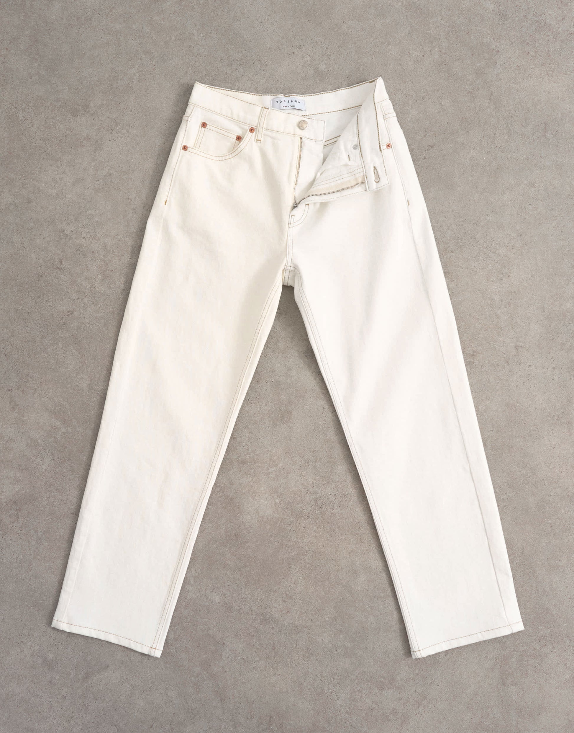 Topshop Orson mid rise comfort straight jean in bone