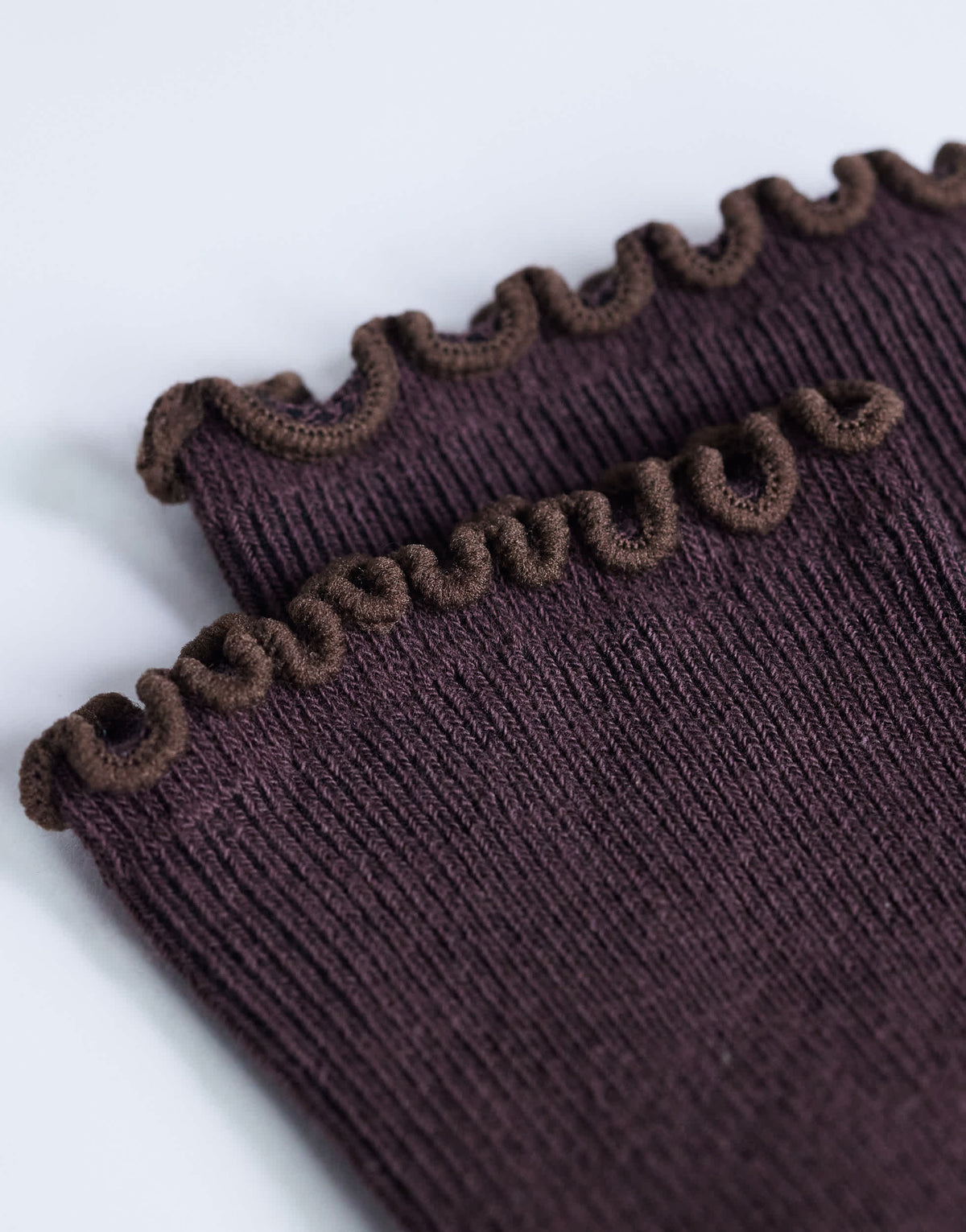 Topshop ribbed frill socks in chocolate