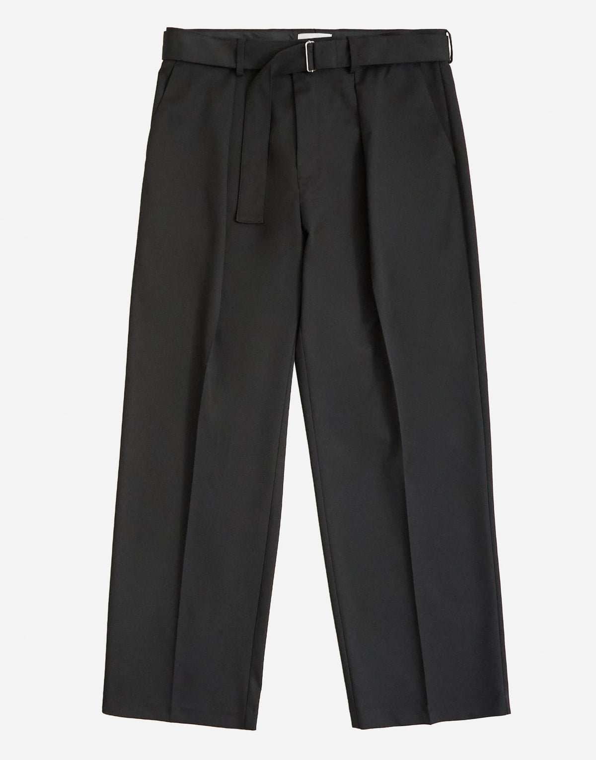 Topman wide leg belted twill trouser in black