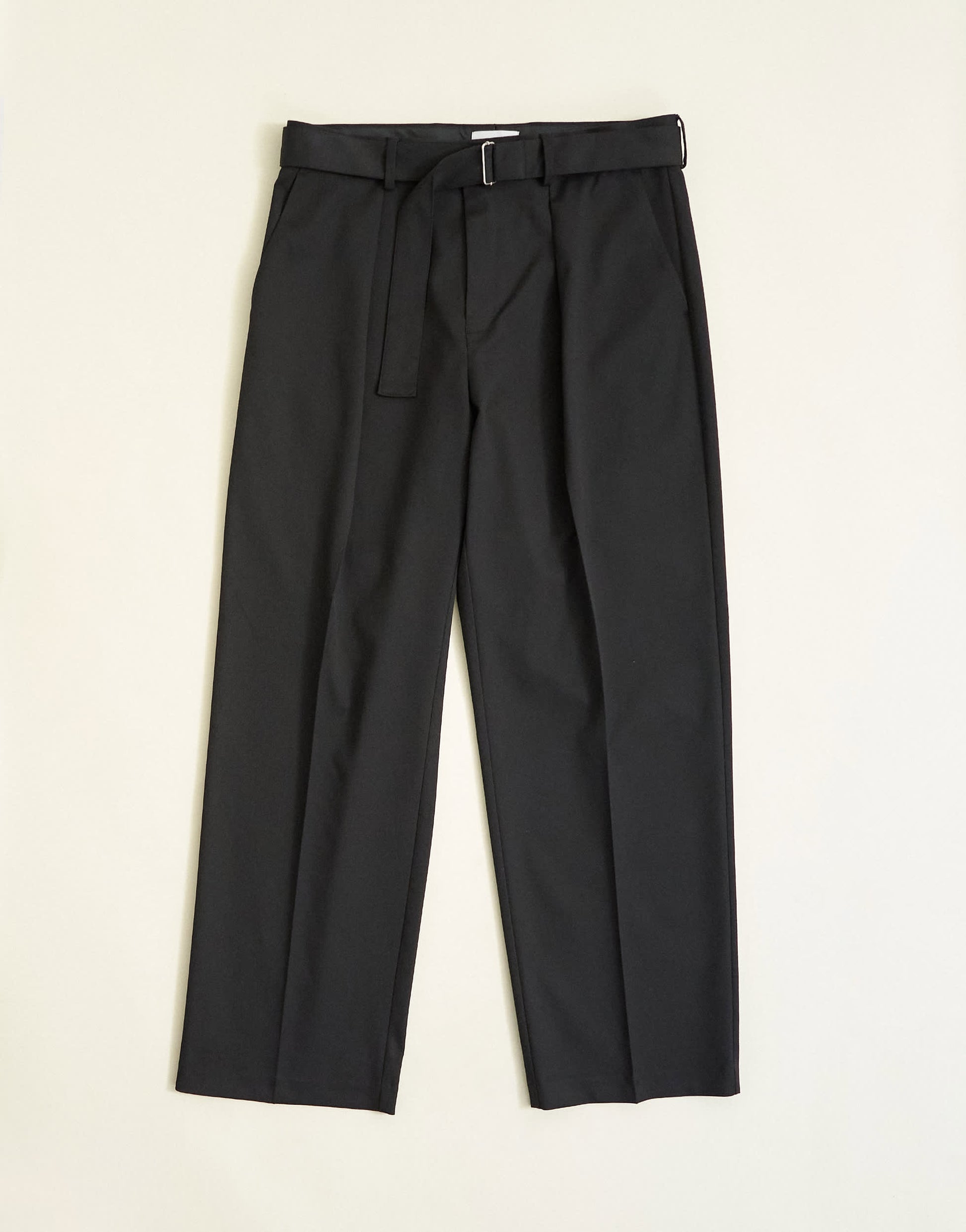 Topman wide leg belted twill trouser in black