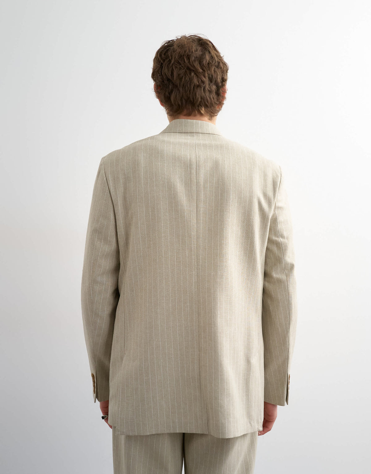 Topman relaxed fit double breasted stripe blazer in stone